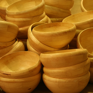 Stacks of wooden bowls