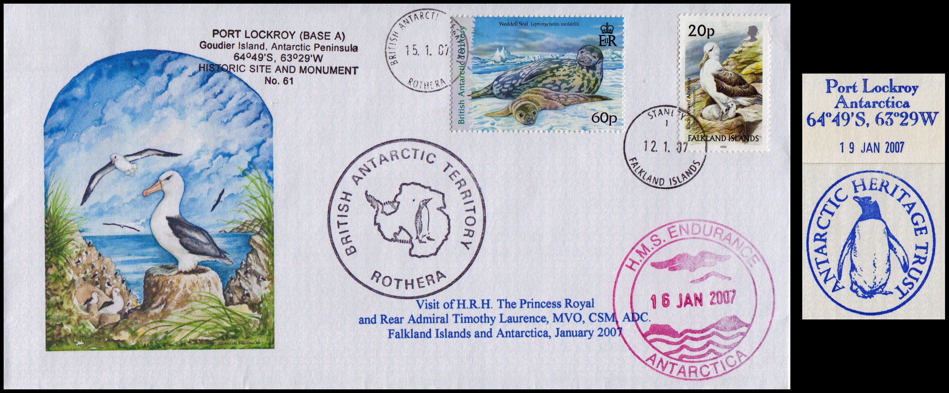 Visit of the Princess Royal to Antarctica. The cover was flown from Stanley to Rothera on the Dash 7
