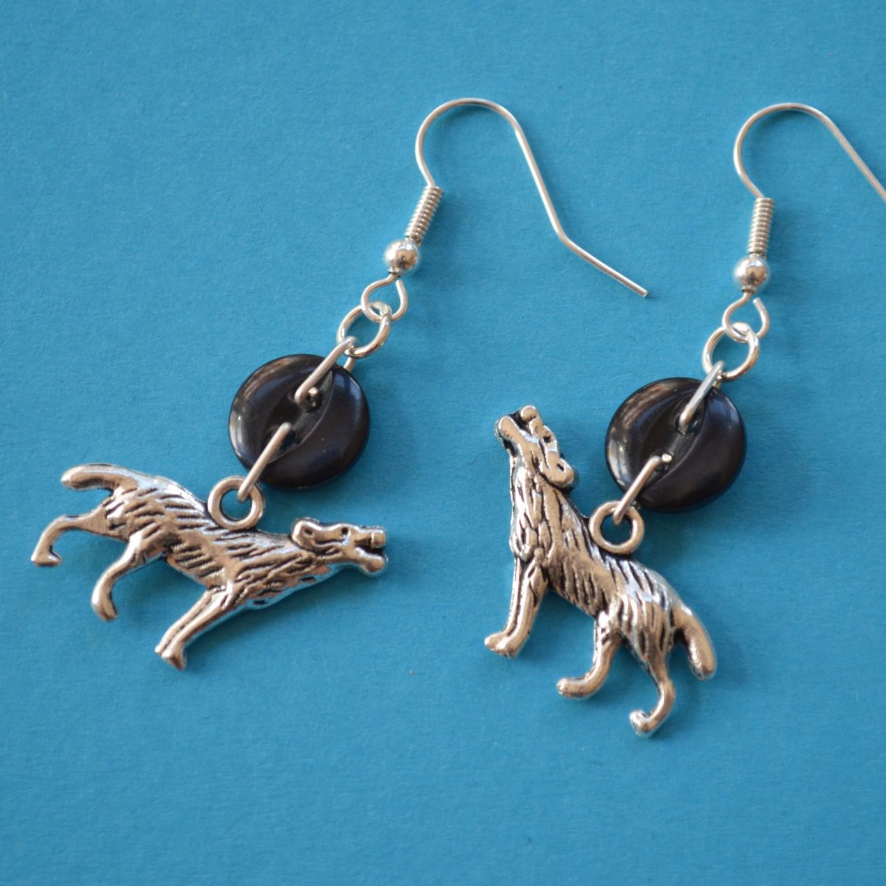 Wolf One Button Charm Earrings