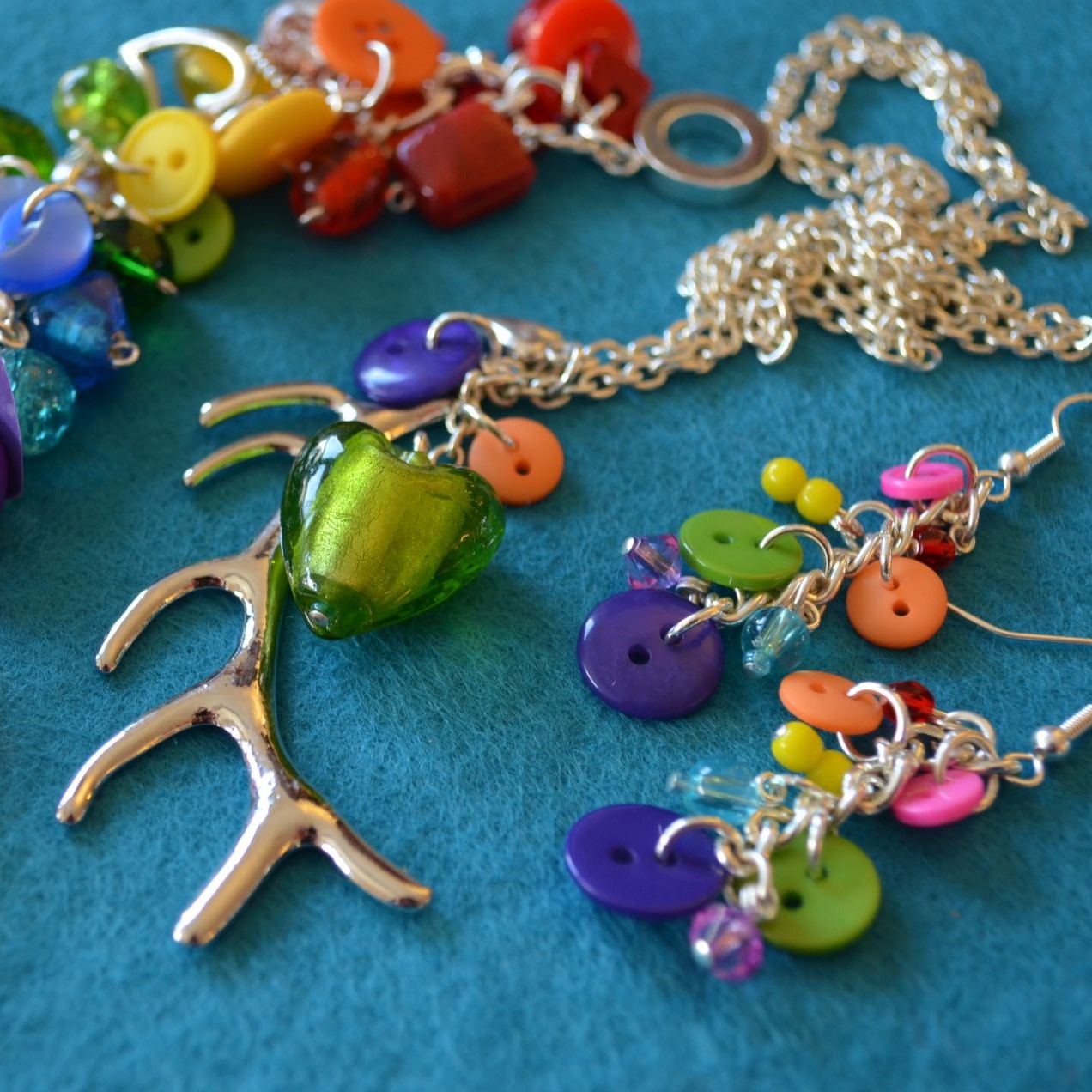 Rainbow Button & Bead Earrings