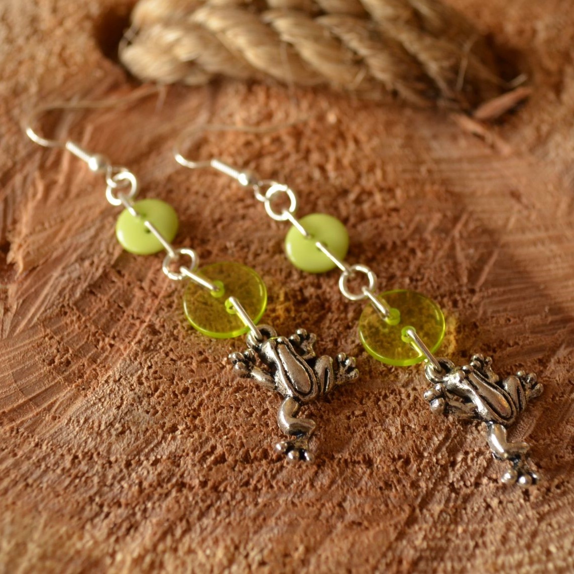 Frog Two Button Charm Earrings