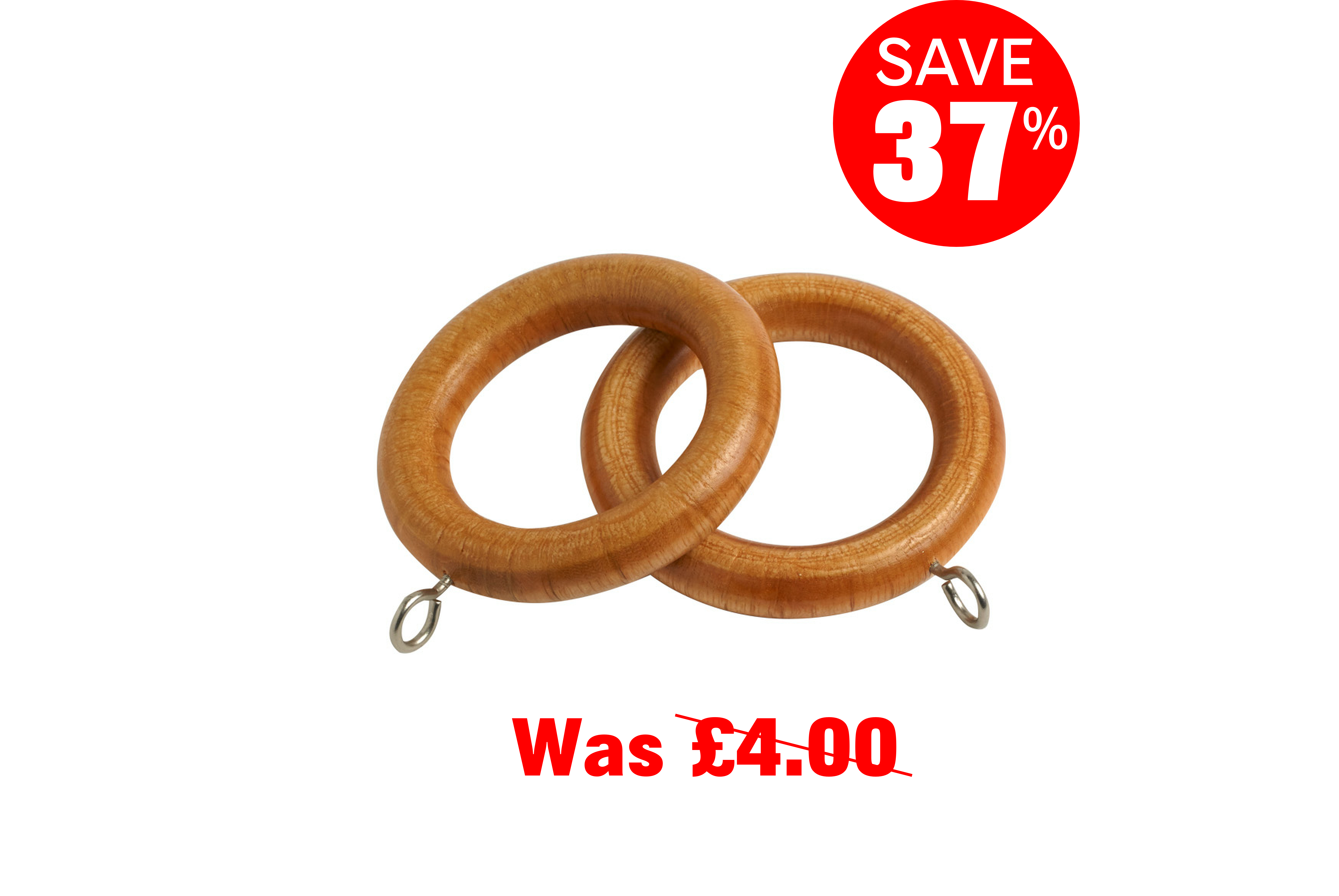 County 28mm Wooden Curtain Rings Antique Pine - 4 Pack
