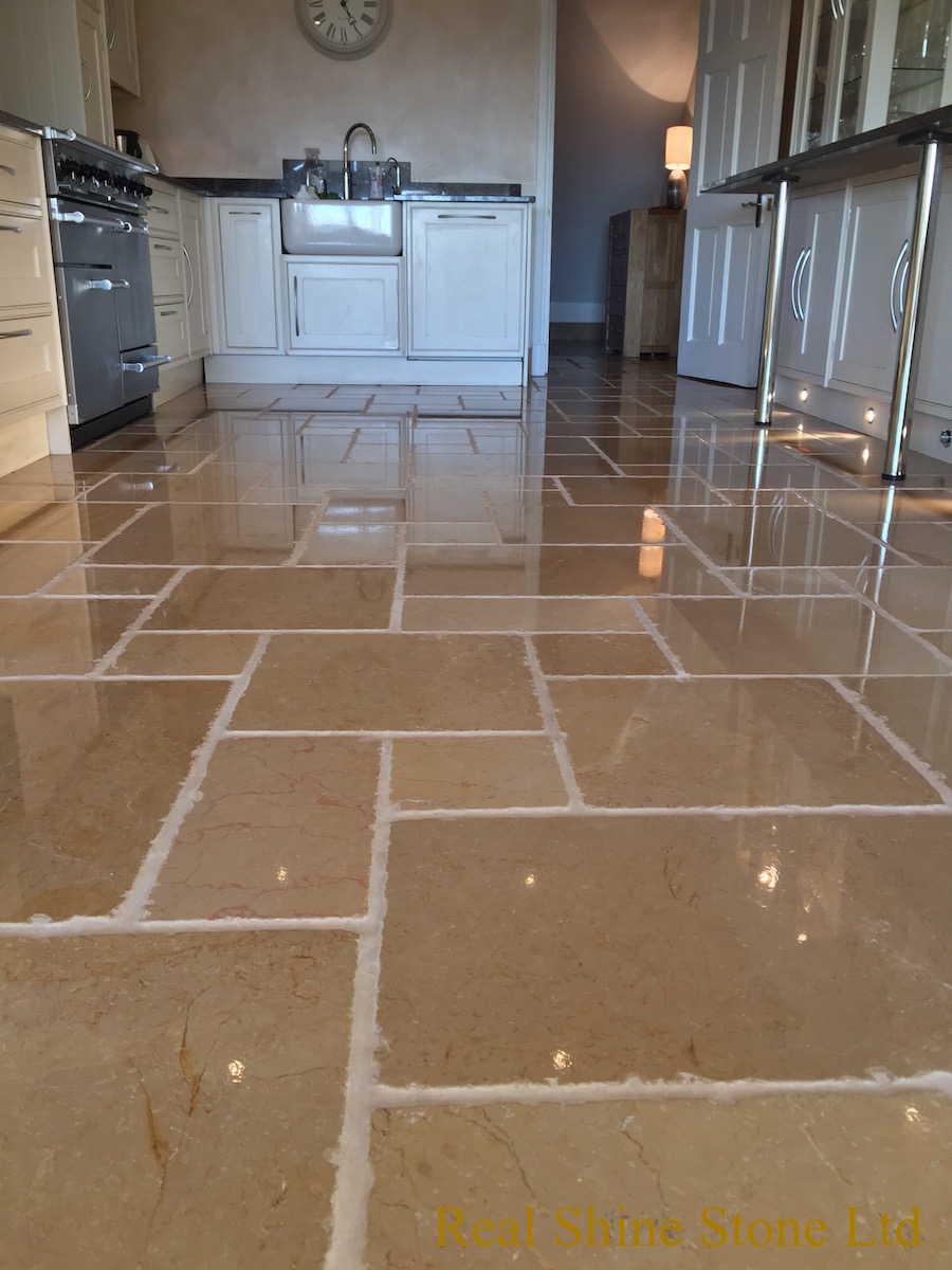 Limestone floor grout cleaning after
