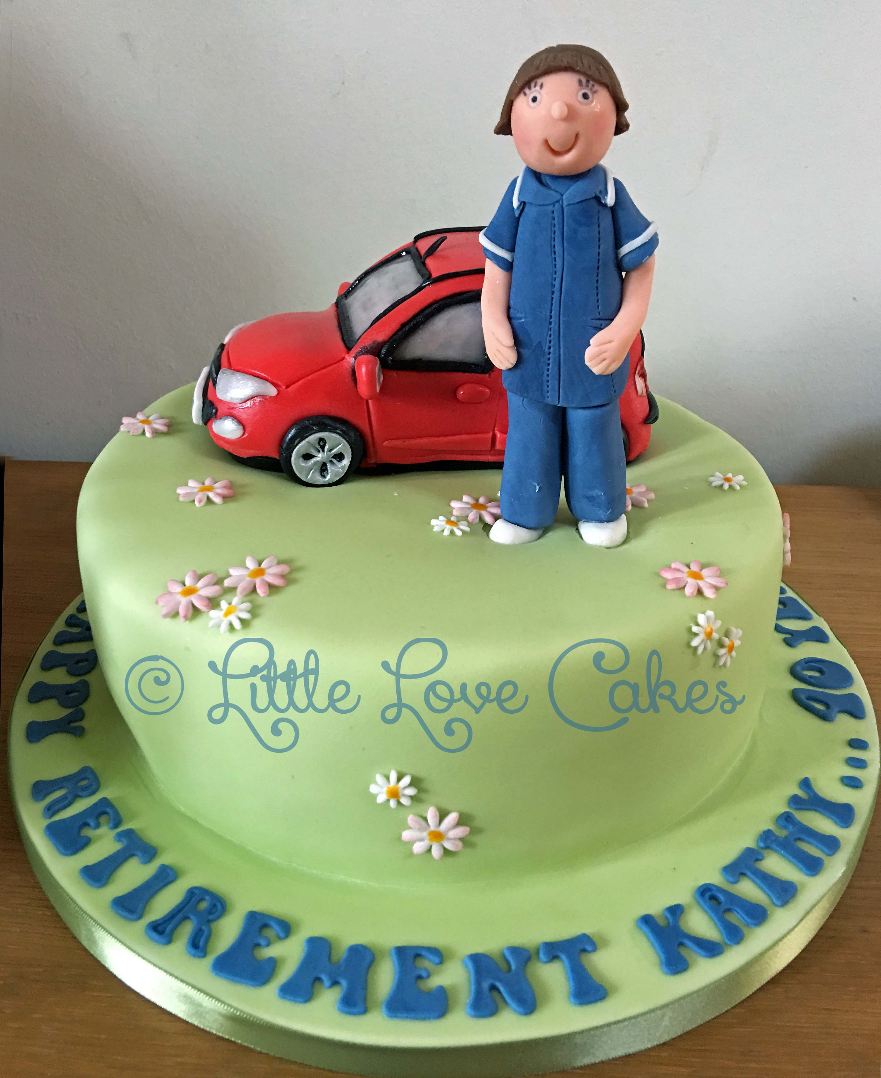 Retiring nurse and her red fiat cake