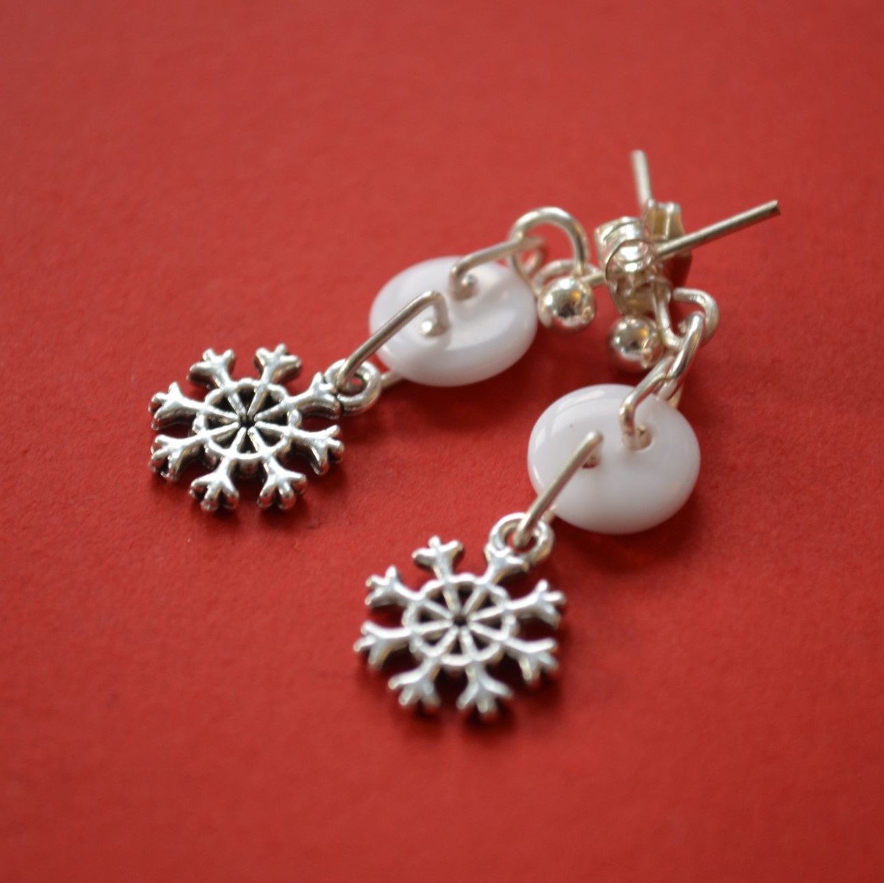 Wee Snowflake Button Christmas Earrings