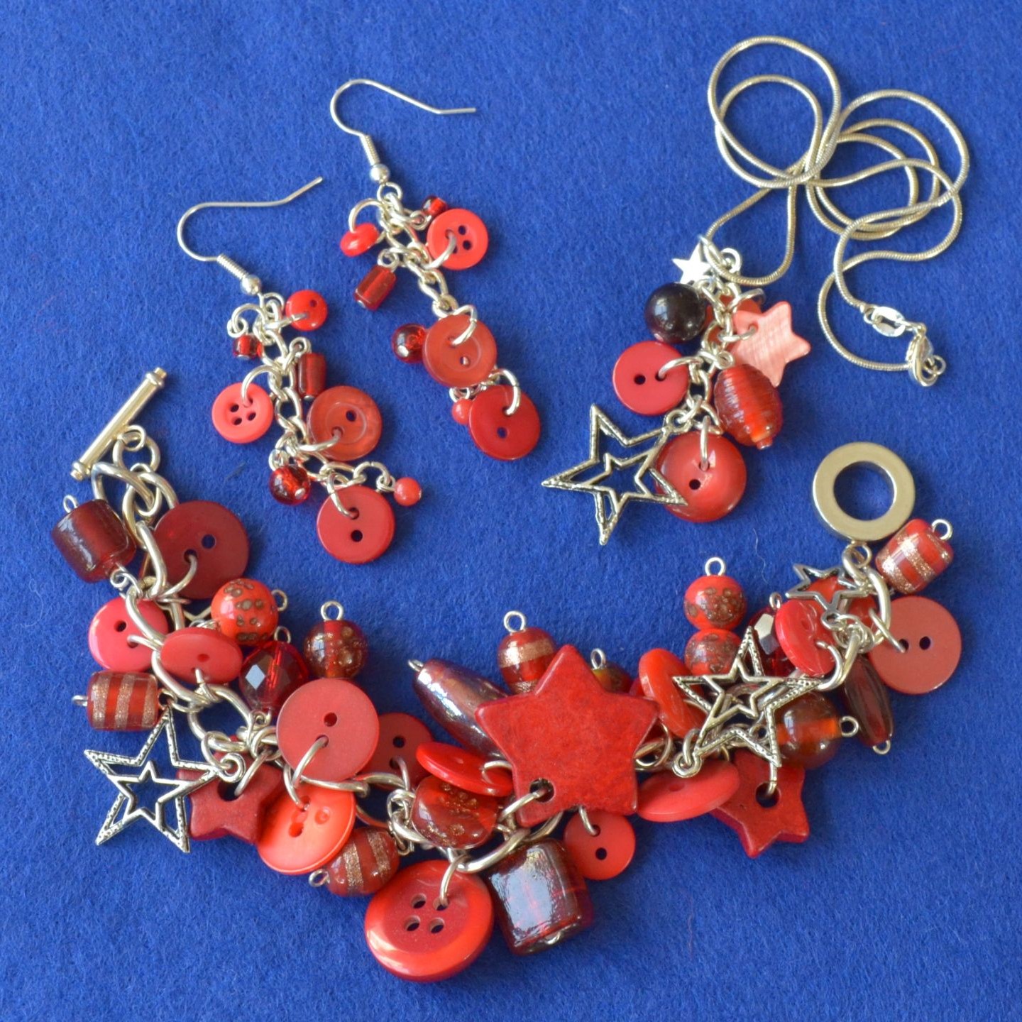 Red Button & Bead Earrings