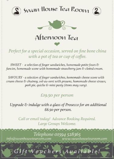 Swan House Tea Room Afternoon Tea Menu