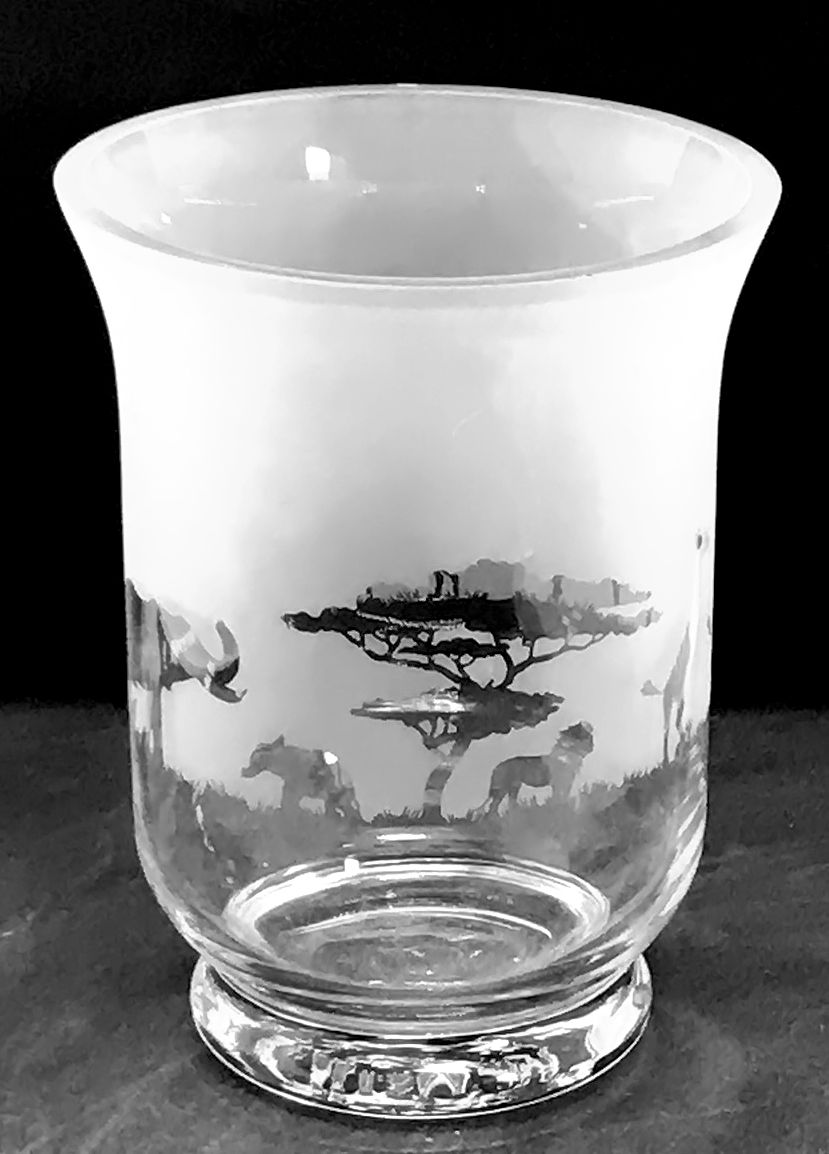 Hurricane Lantern SAFARI Frieze 14.5cm Crystal Glass Vase 