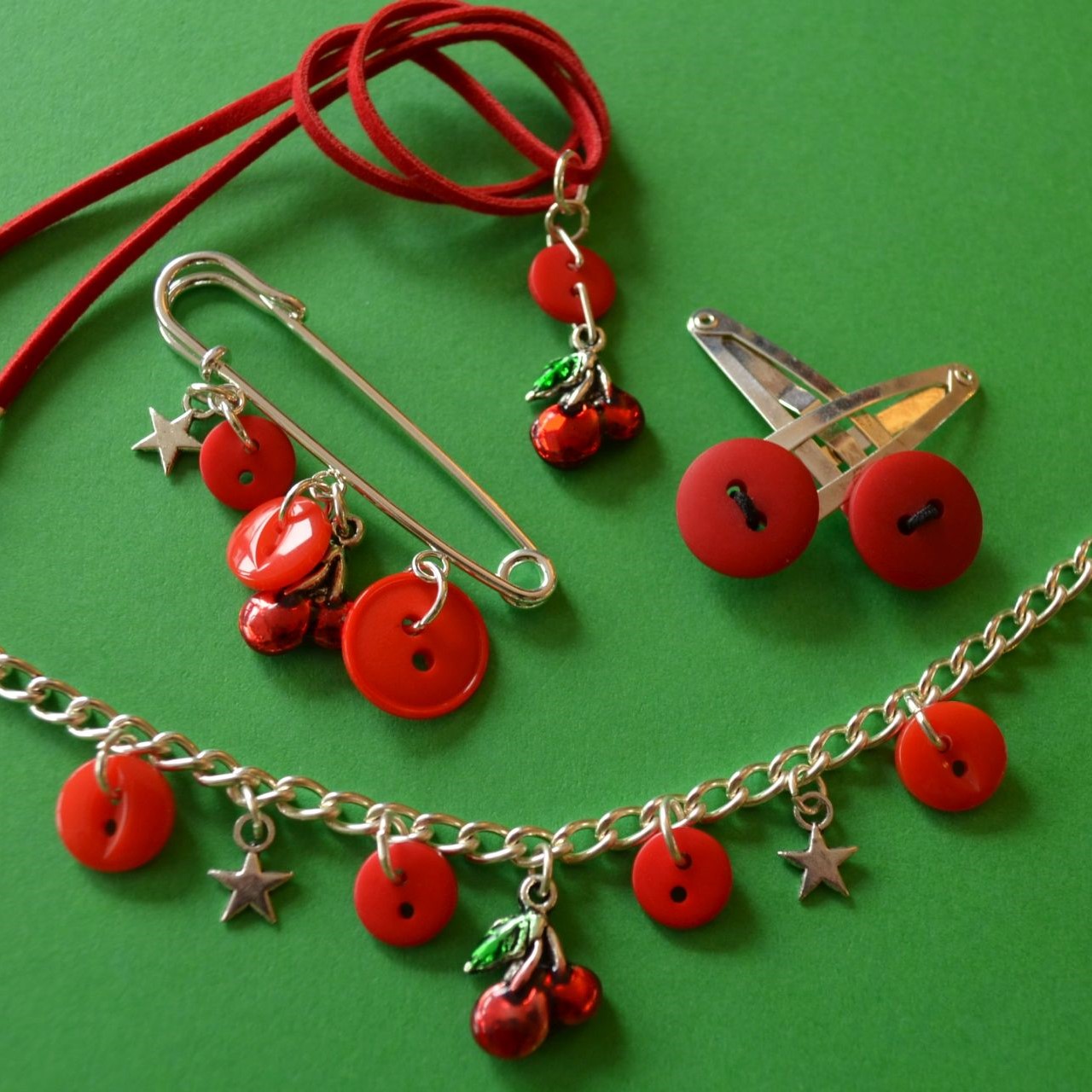 Cherry Child’s Button Charm Necklace