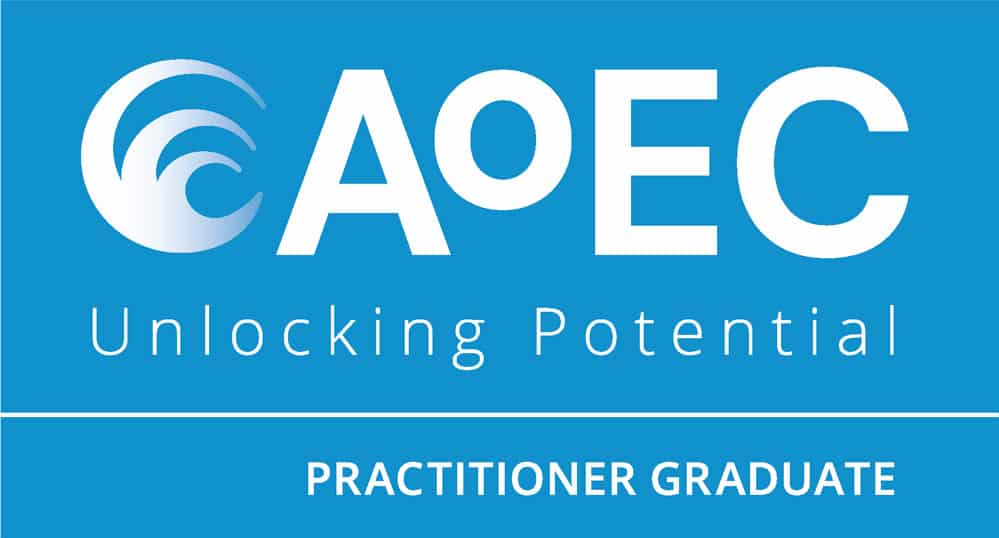 Half-width graphic banner for the Academy of Executive Coaching (AoEC); note this image when clicked directs you to the free bookings page