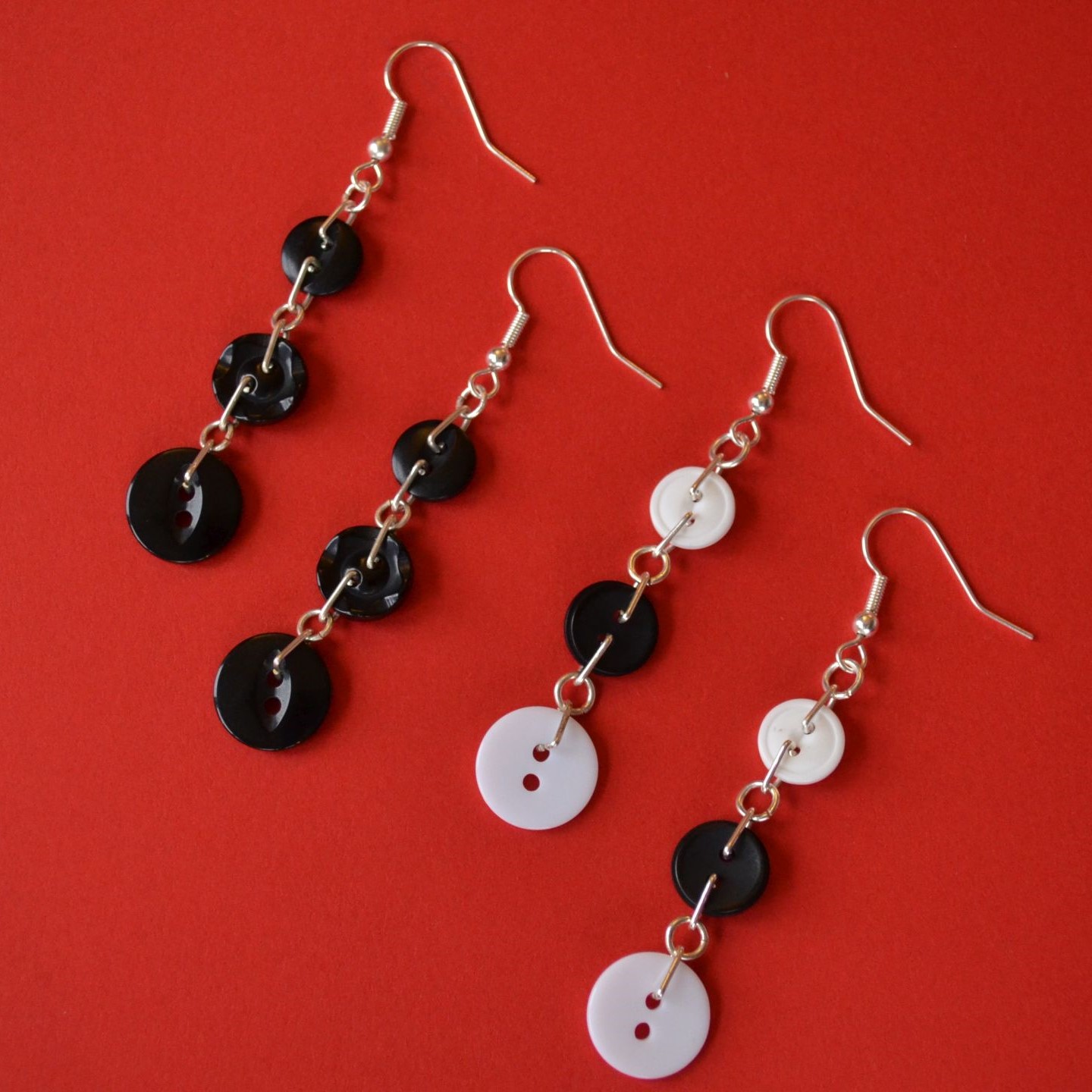 Black Button Chain Drop Earrings