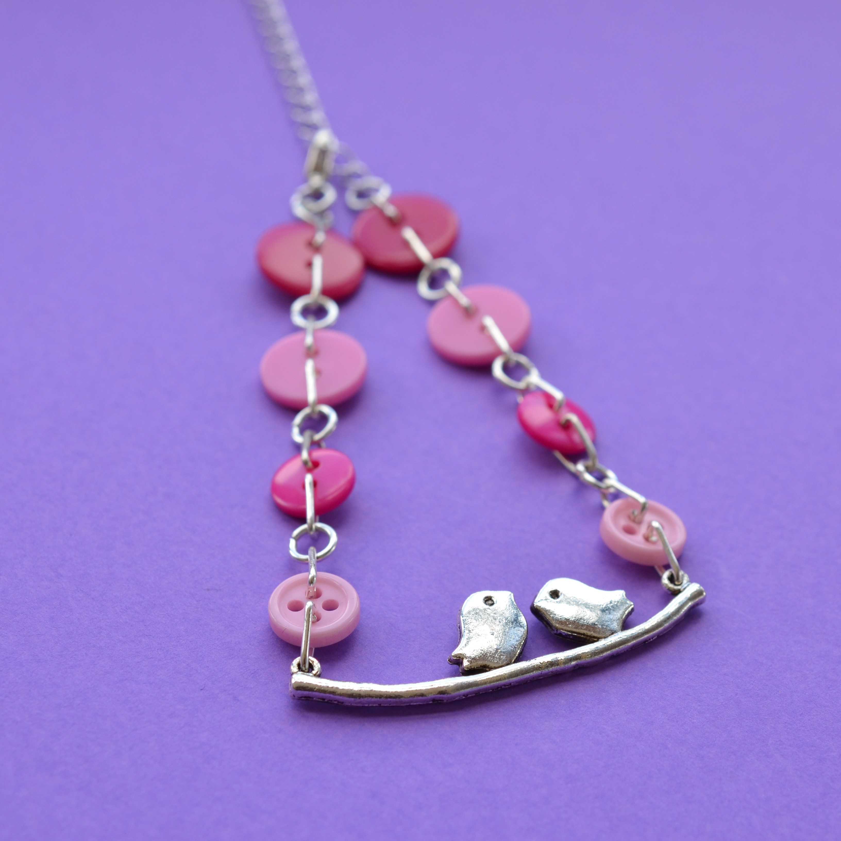 Pink Bird on a Wire Necklace