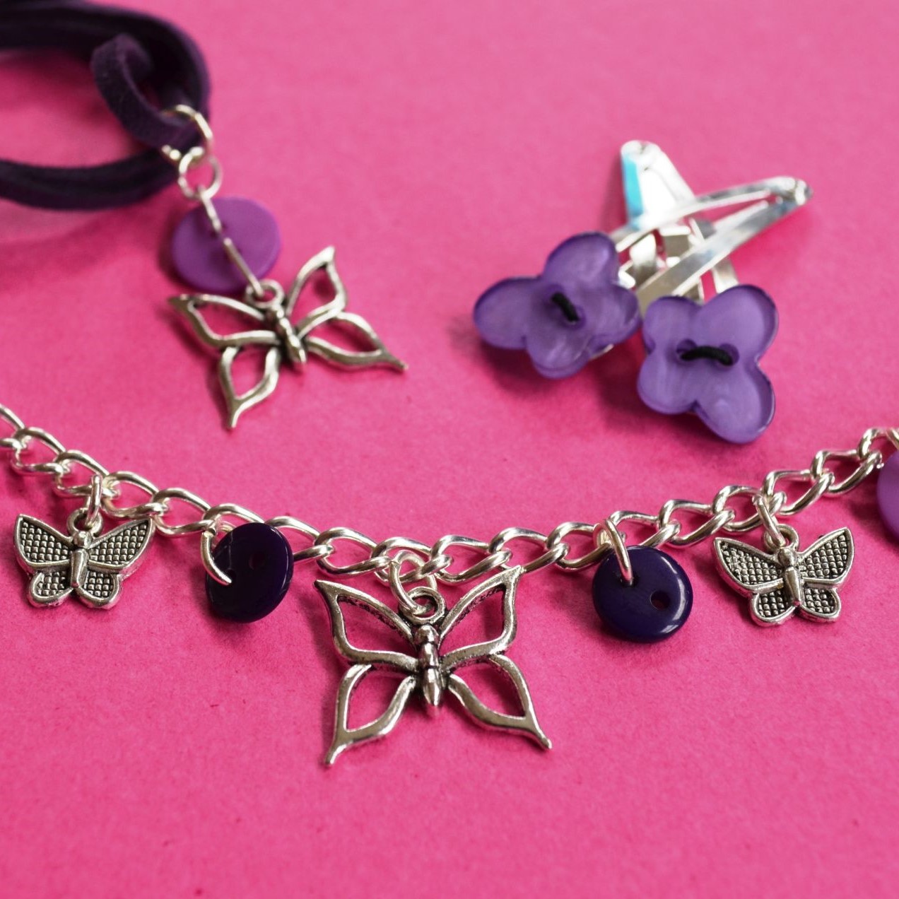 Butterfly Child’s Button Charm Necklace