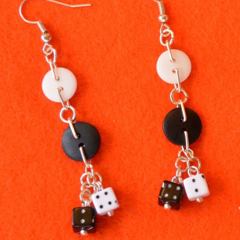 Dice Two Button Charm Earrings