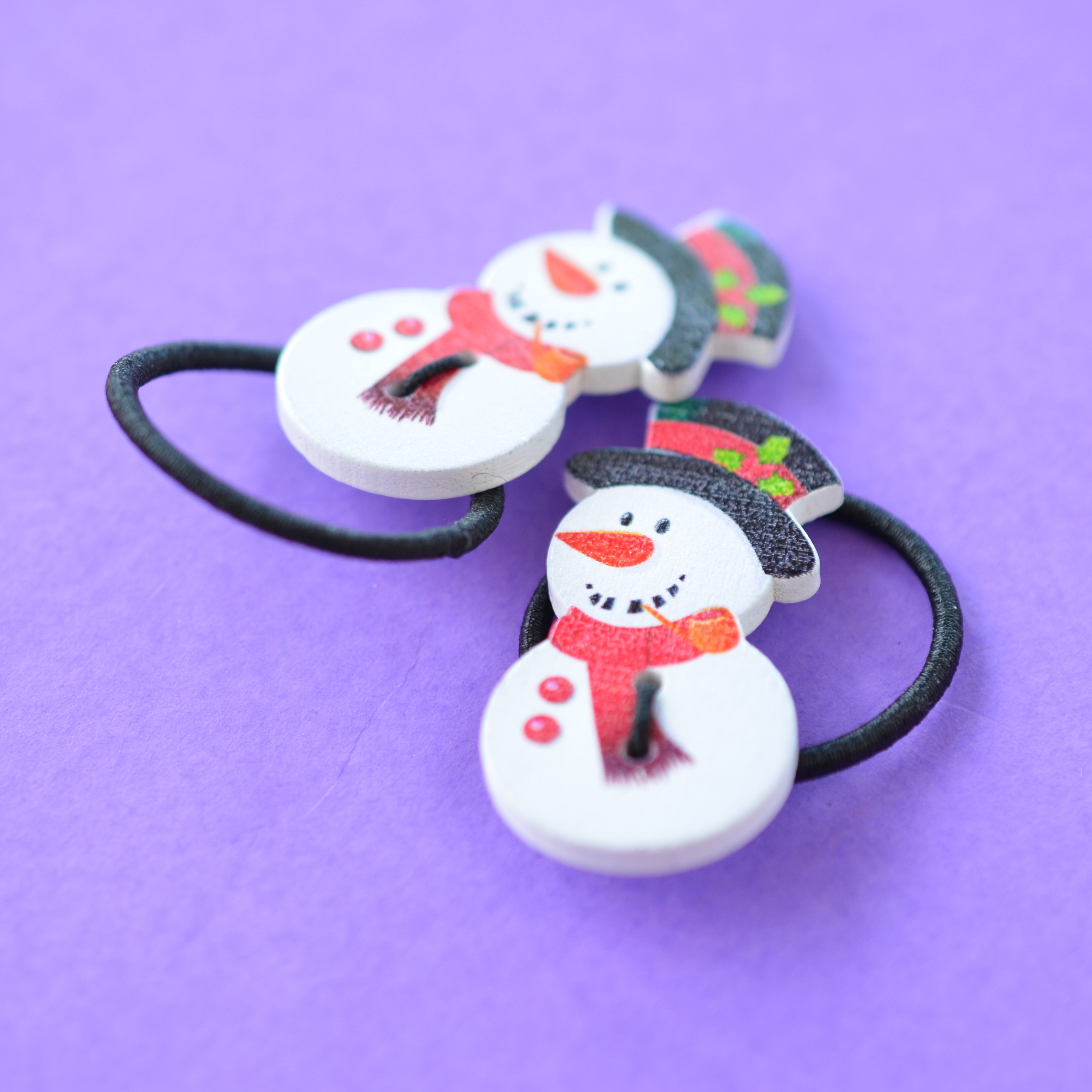 Pair of Christmas Snowman Button Hair Bobbles