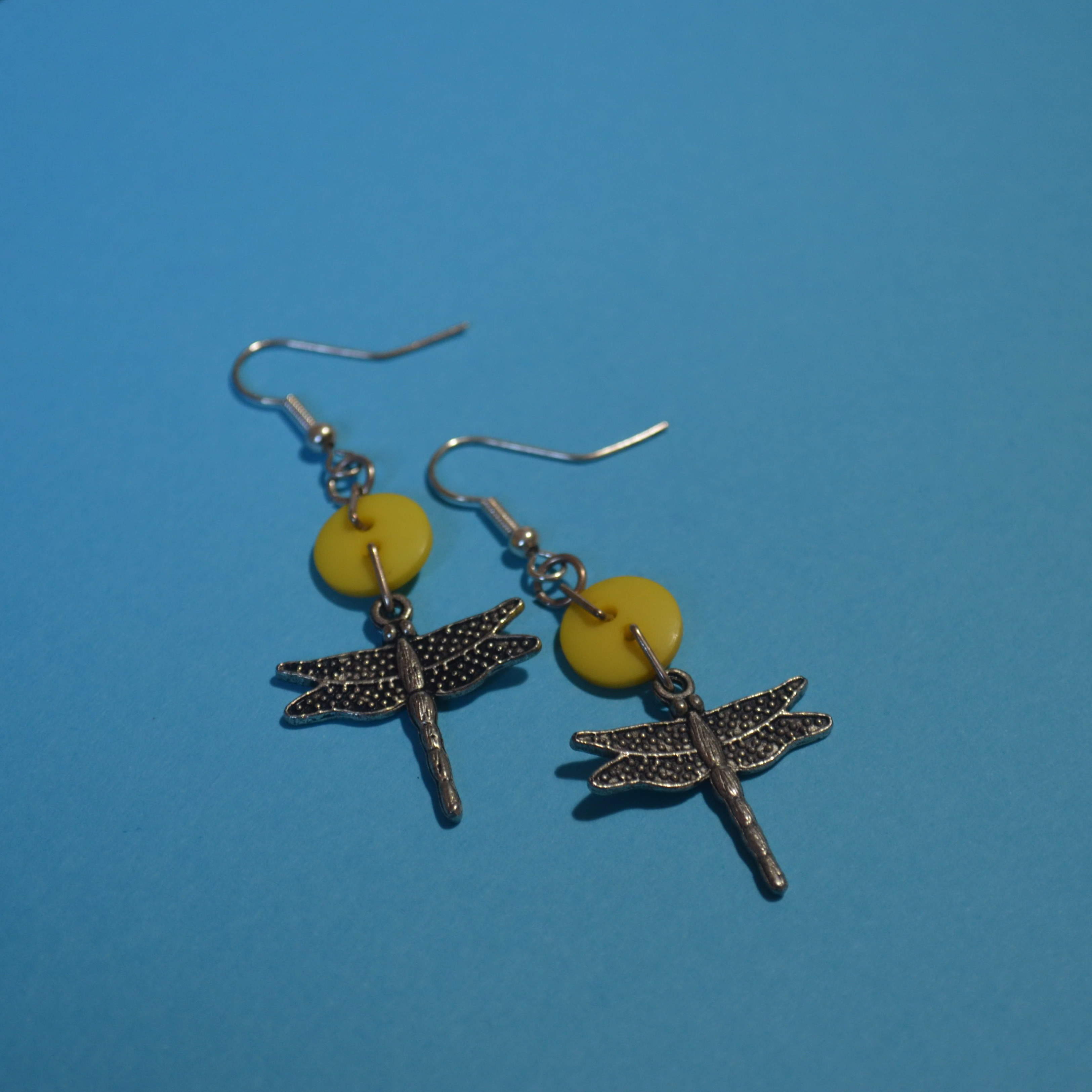 Dragonfly One Button Charm Earrings