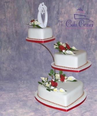 Hearts and Flowers Wedding Cake