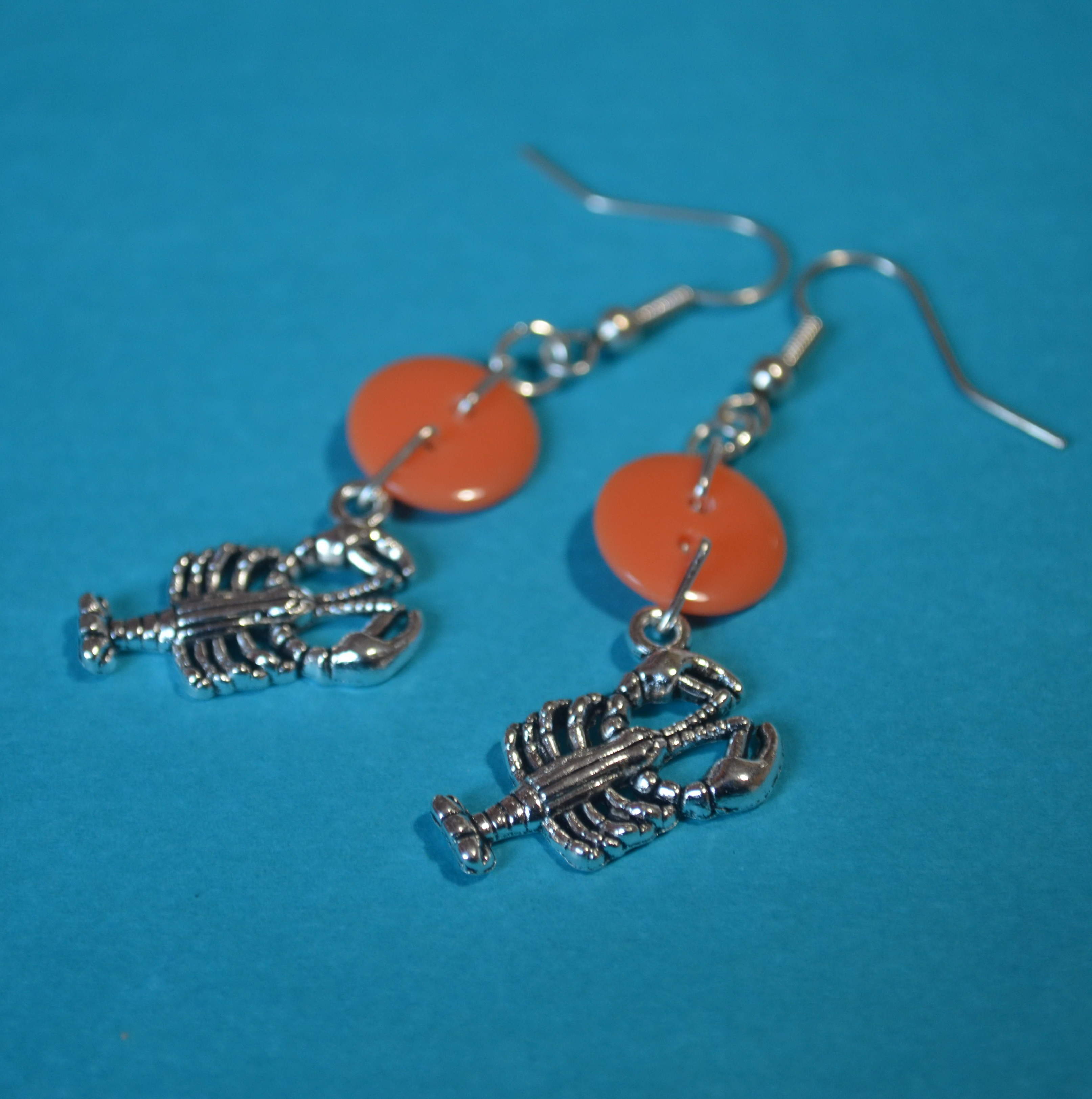 Lobster One Button Charm Earrings