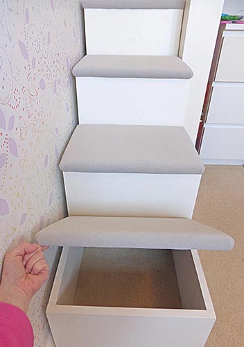 Steps upholstered in imitation of suede leather to make steps soft, anti slippery and easy to clean