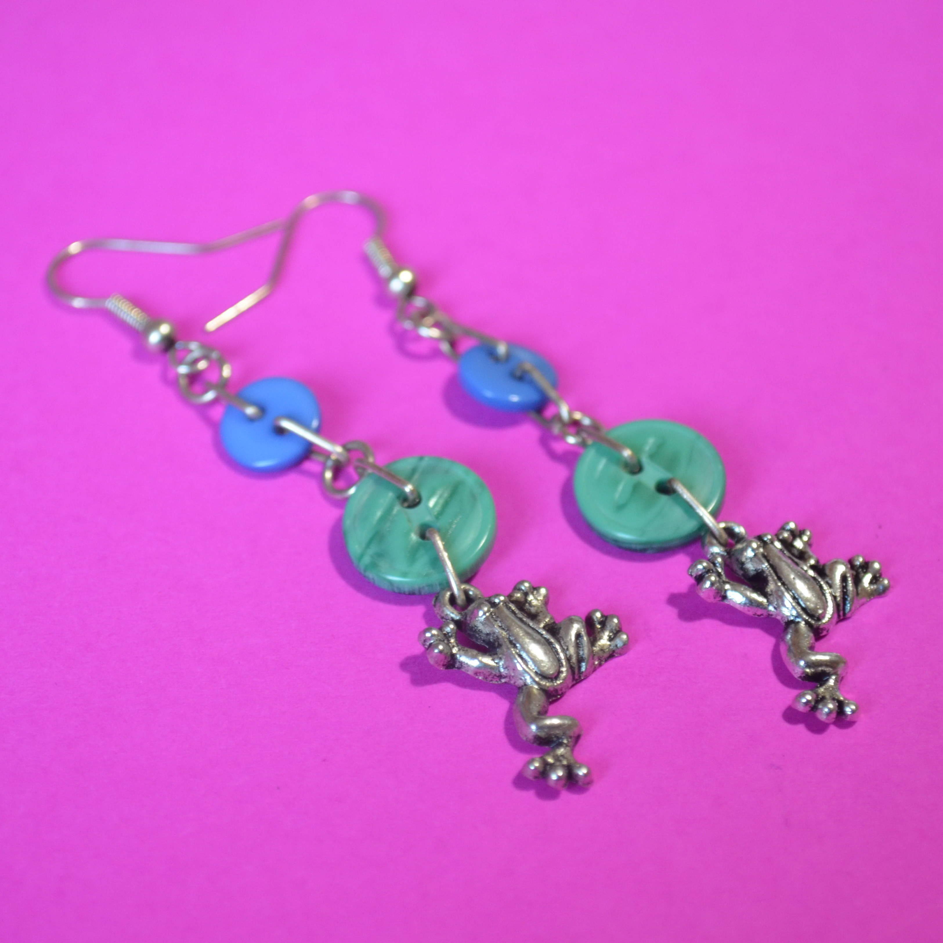 Frog Two Button Charm Earrings