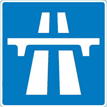 Blue roadsign showing motorway symbol