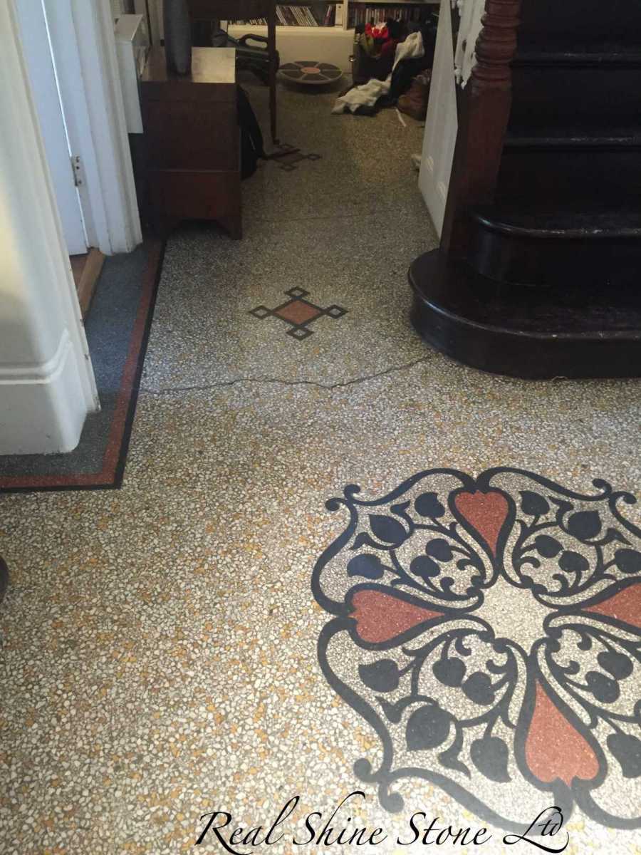 Picture before restoration of the existing 120-year-old terrazzo floor.