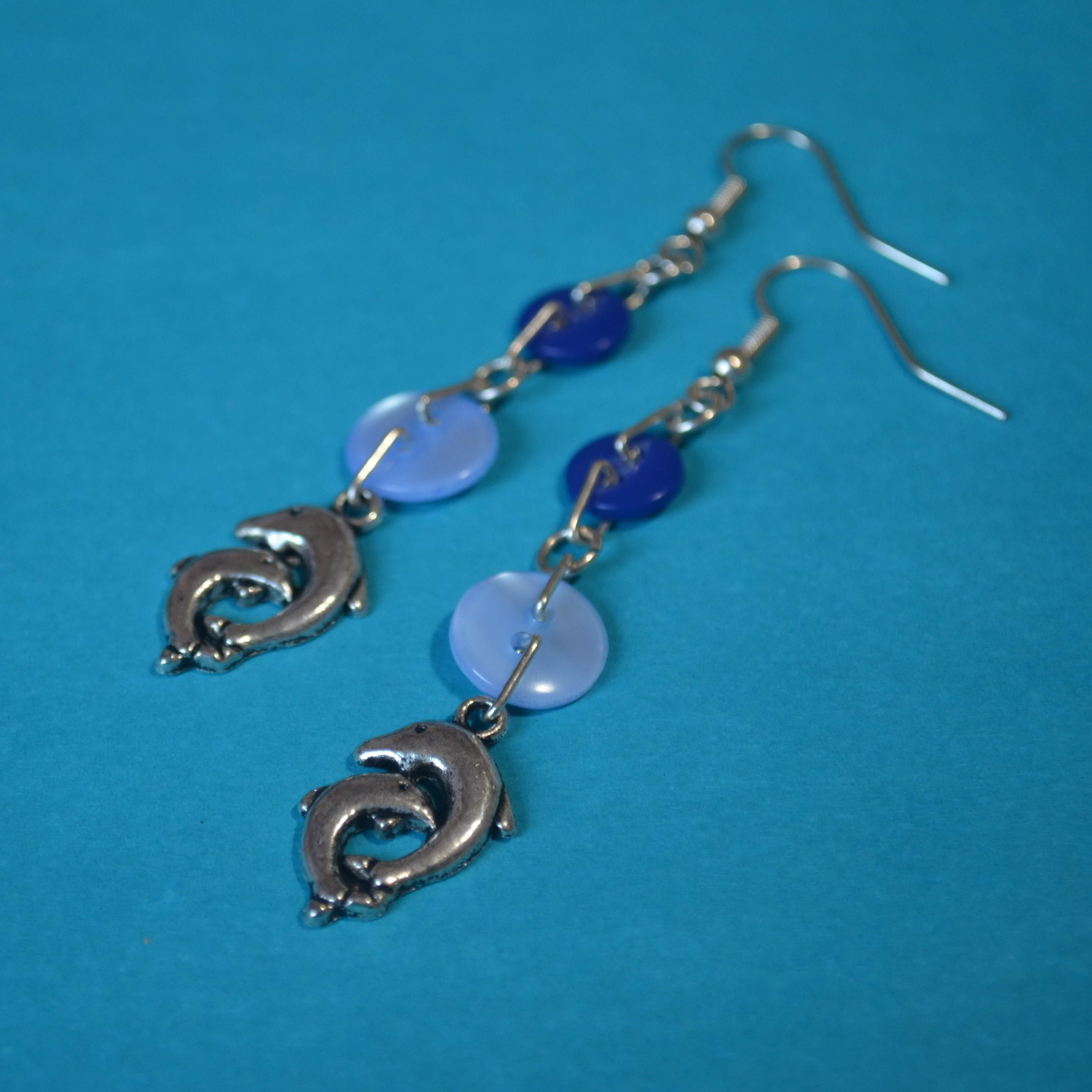 Dolphin Two Button Charm Earrings