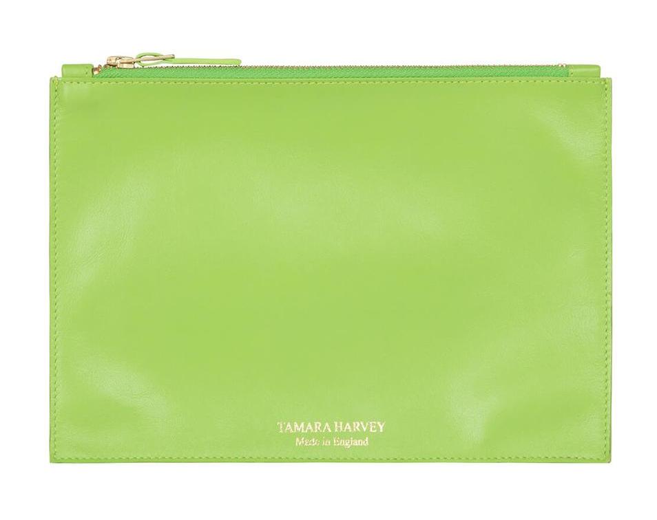 Lime Leather Zip Pouch