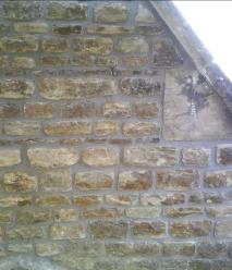 Close up recessed pointing and stone elements.