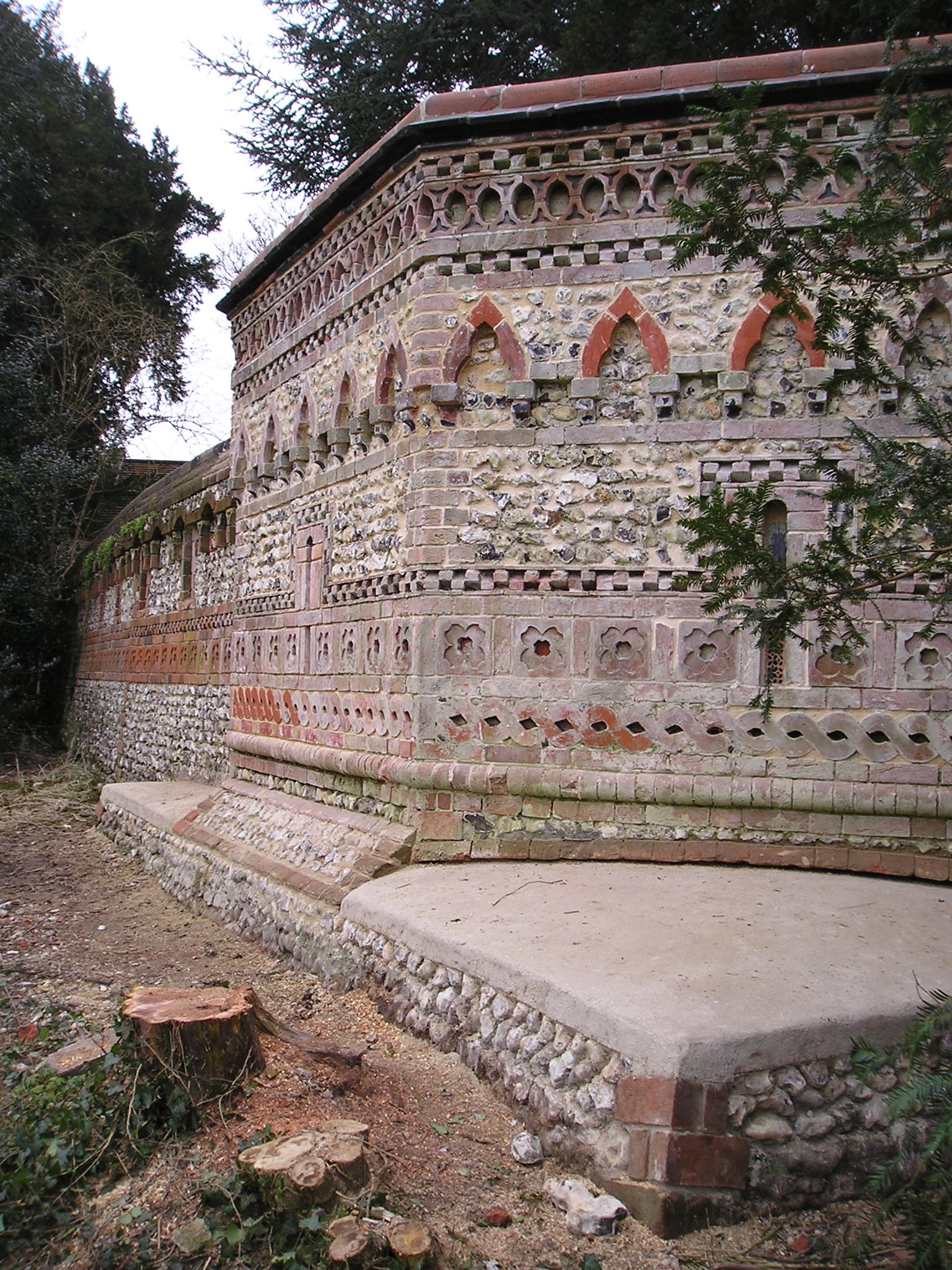 Private garden view of mausoleum