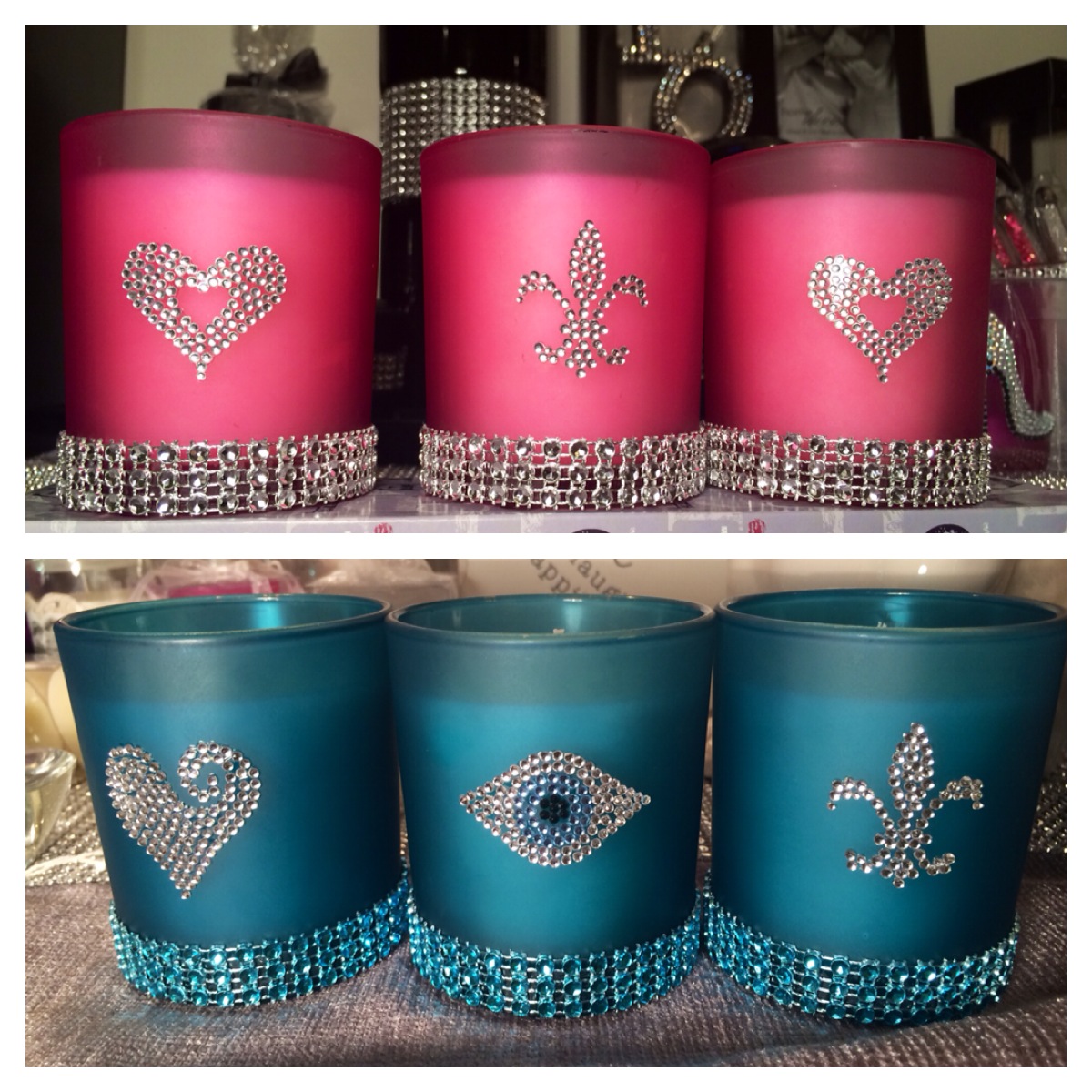 Set of 3 frosted, bling candle jars