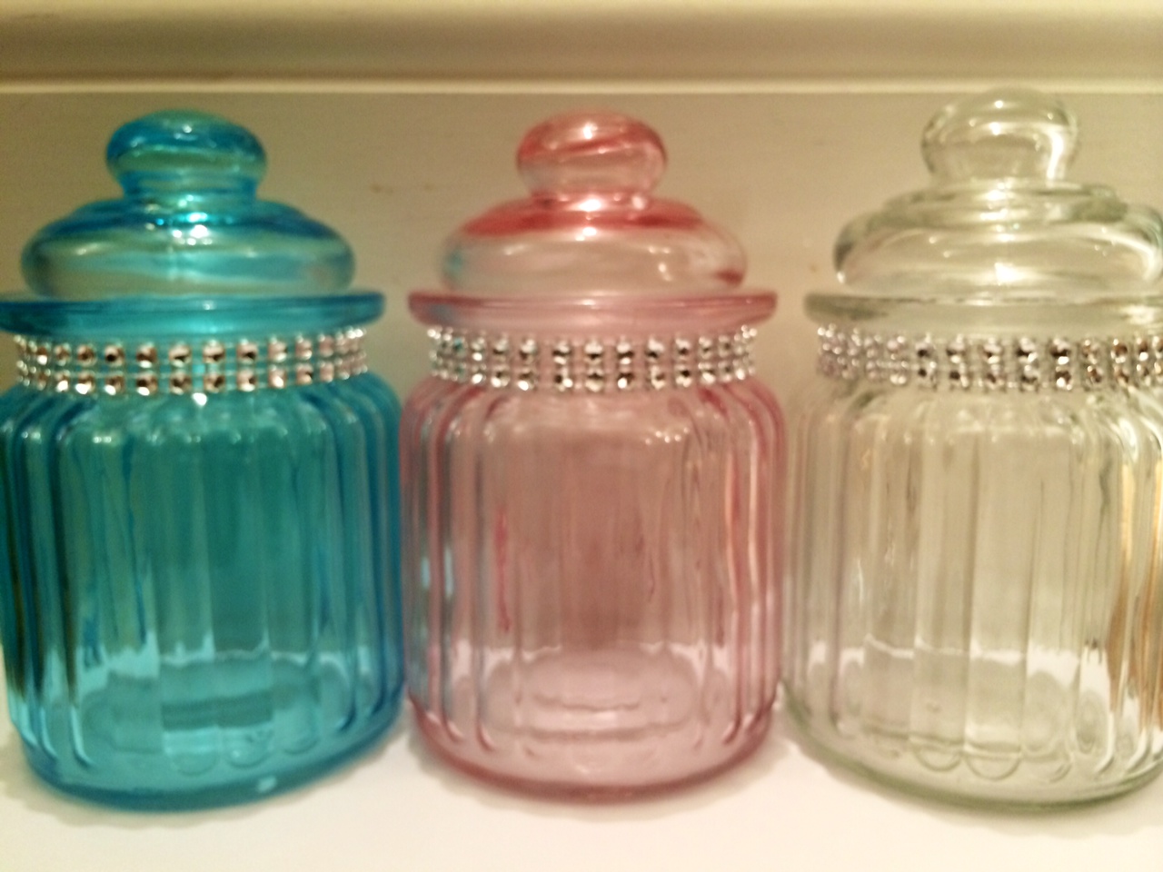 Set of three small Ribbed Bling Storage jars