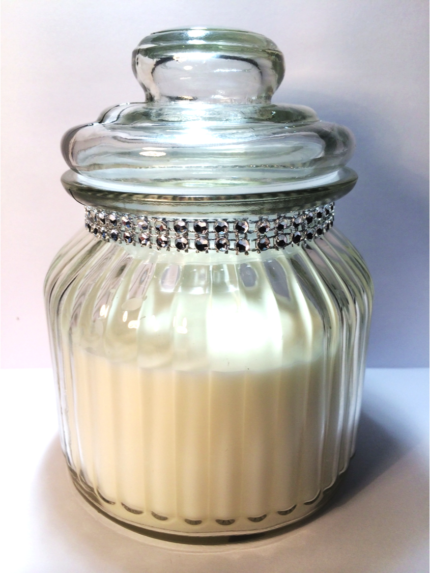 Large Ribbed Glass Candle Jar with Diamanté collar