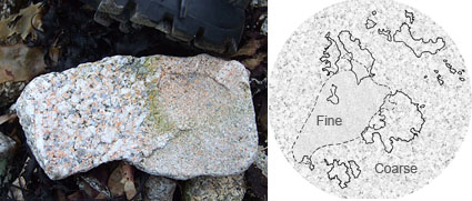 Photo and map of coarse and fine granite