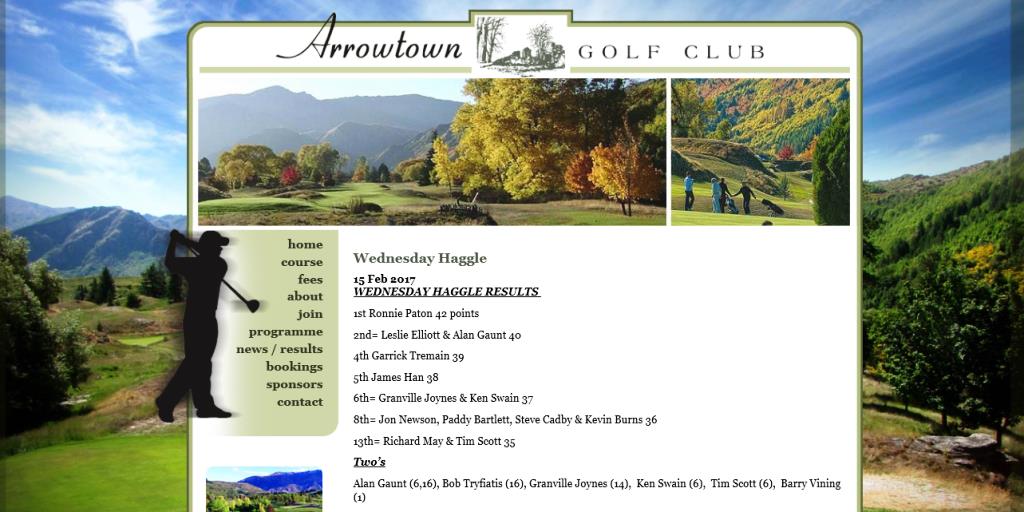 Arrowtown Golf Club results page