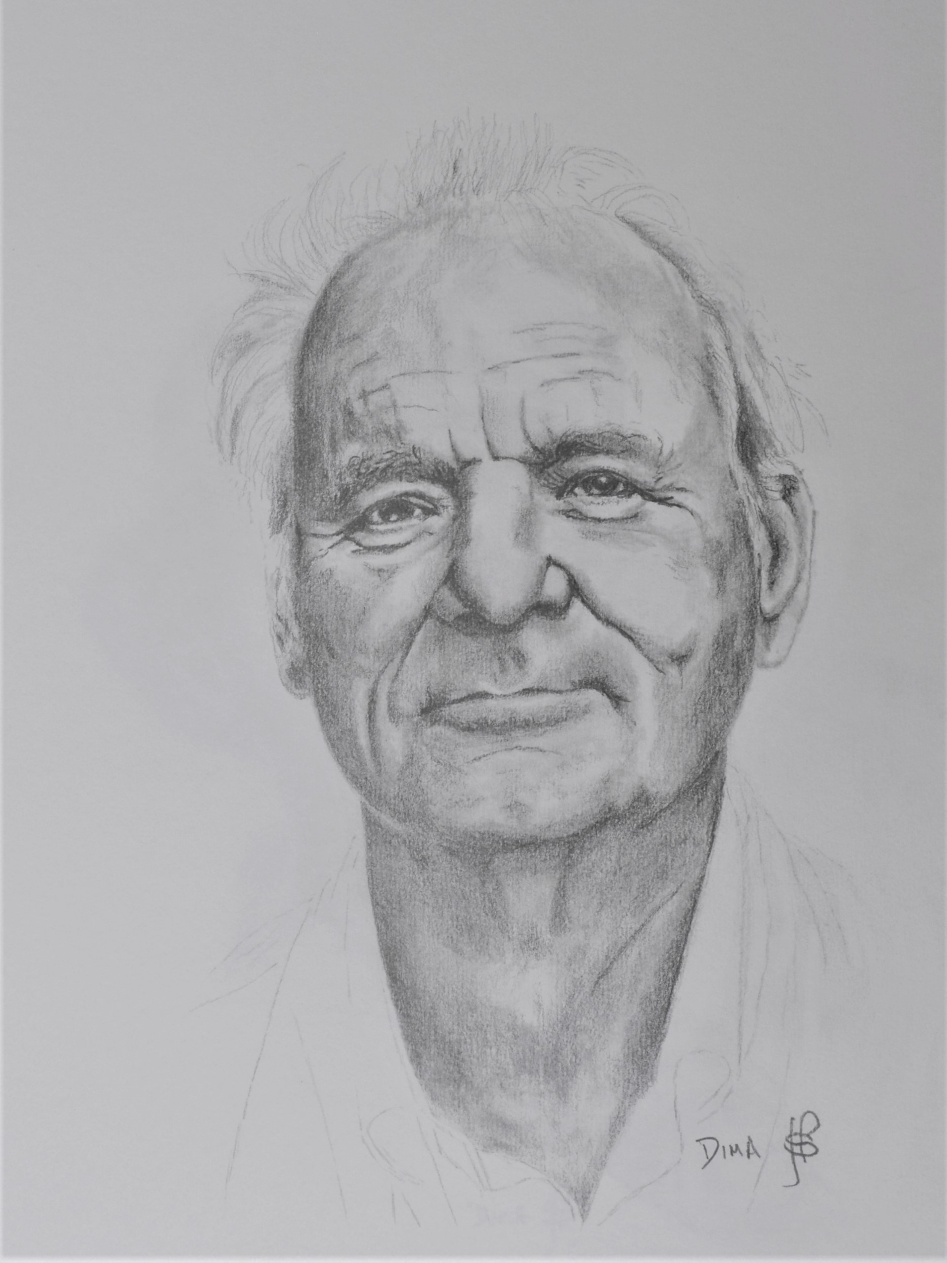 Portrait of Bill Murray in graphite on A3 white cartridge sketch pad.