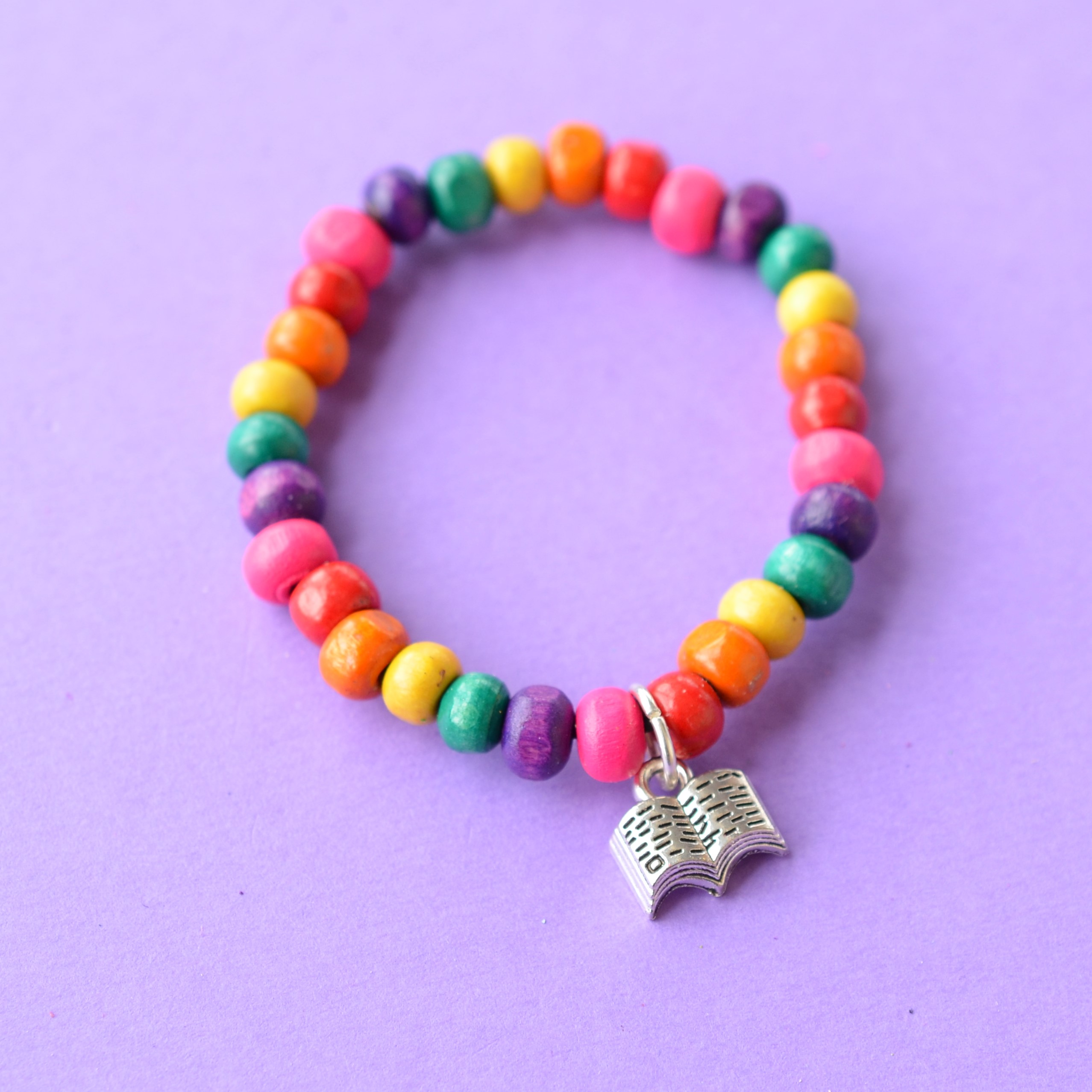 Book Colourful Child's Wooden Bead Charm Bracelet Reading