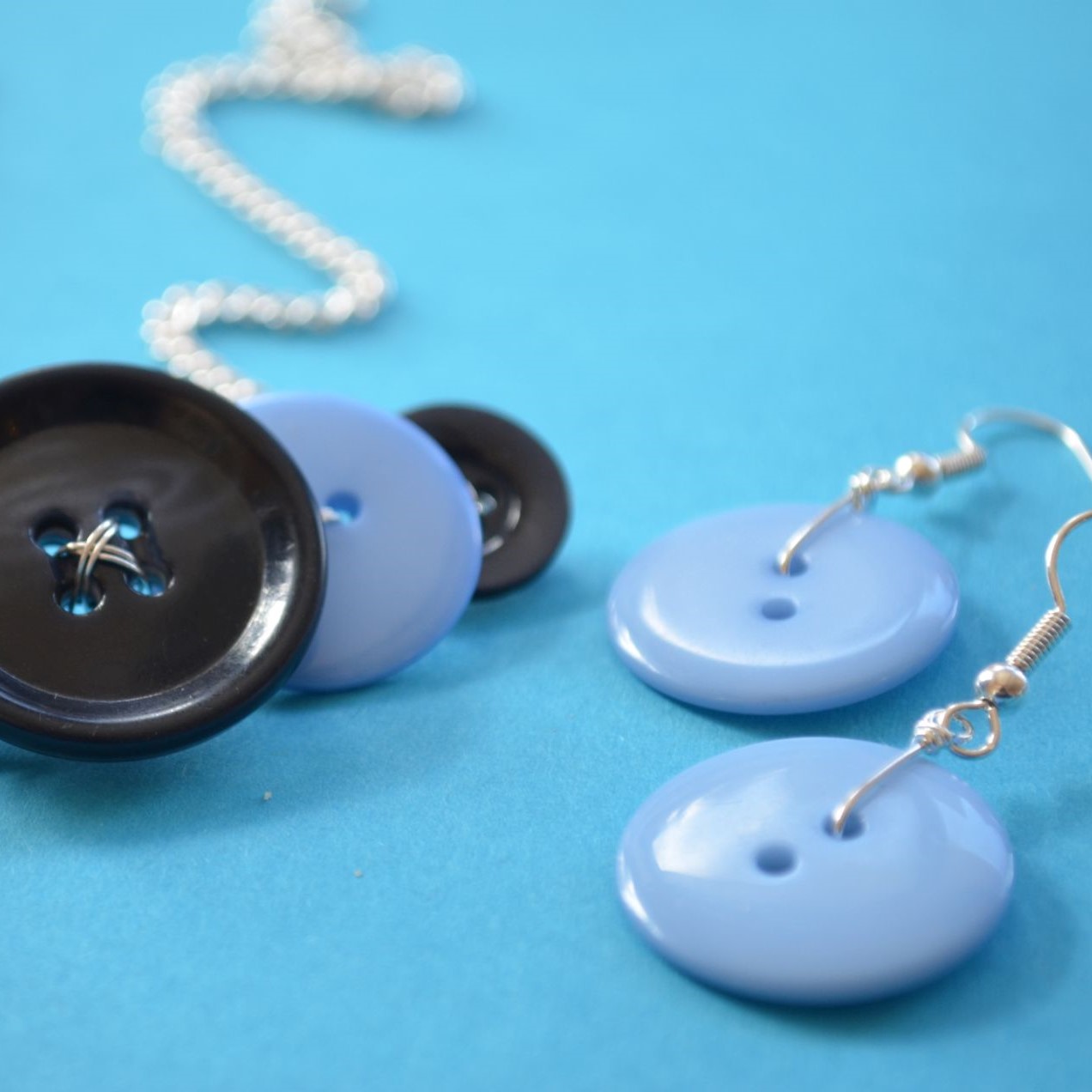 Blue Single Button Earrings