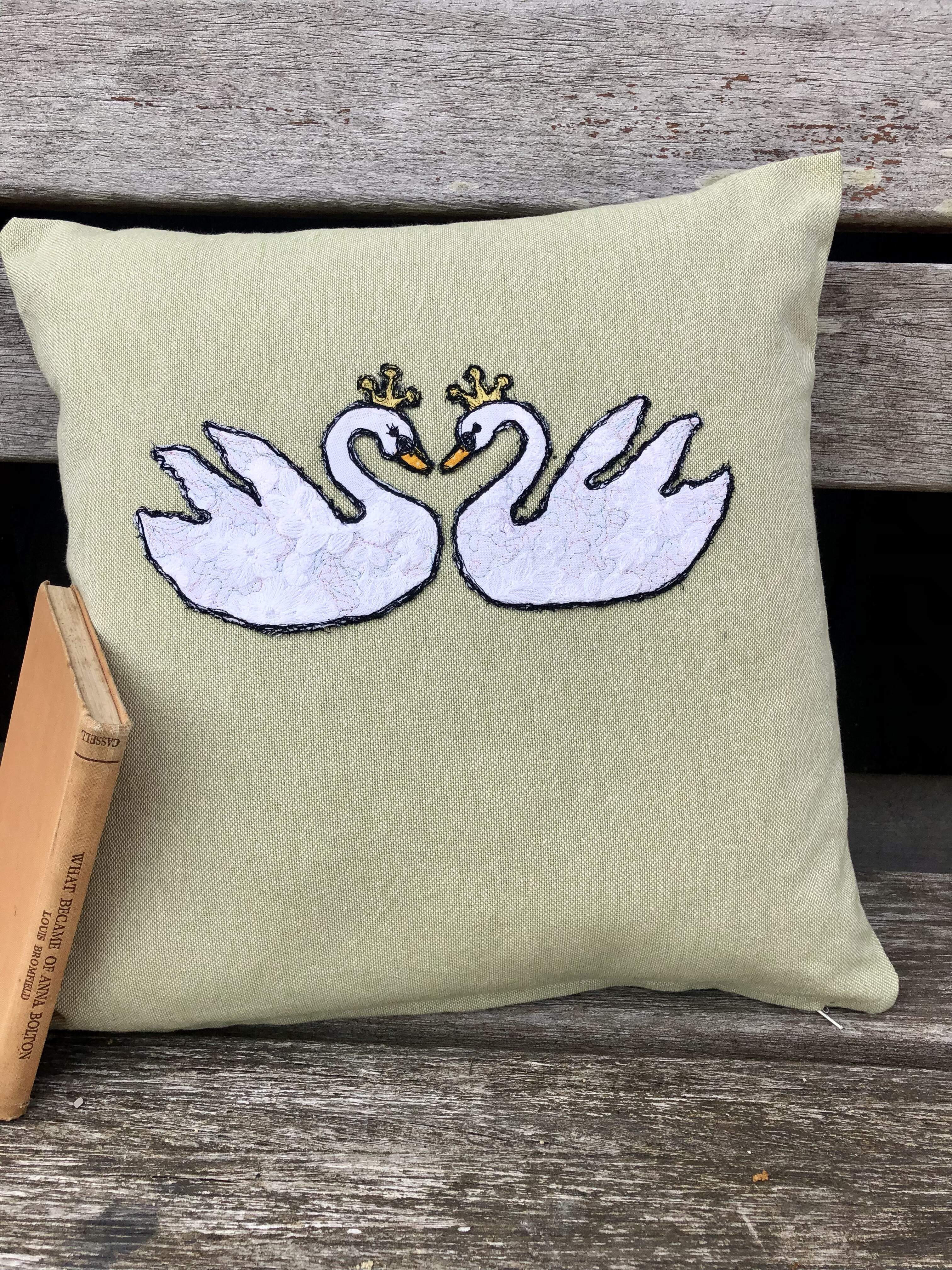 Free motion embroidered cushion.