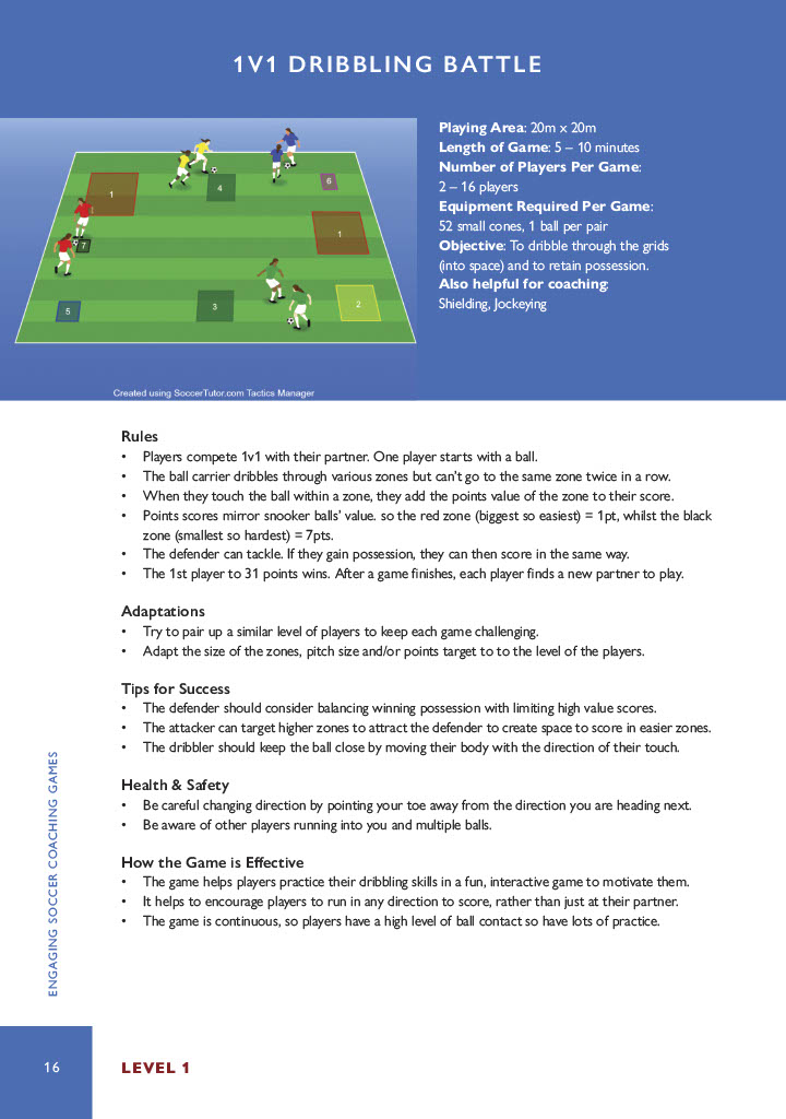 A dribbling game that encourages players to dribble into space and make dynamic decisions.