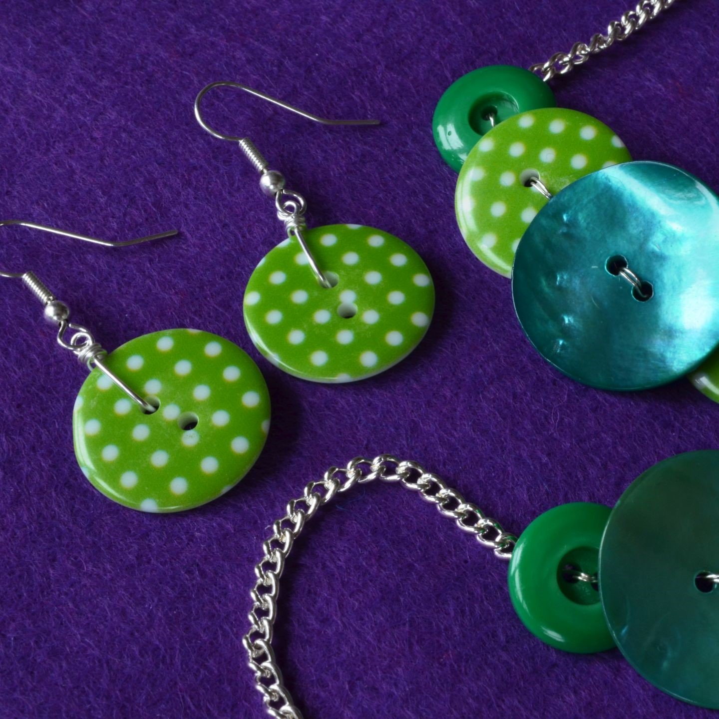 Green Single Button Earrings