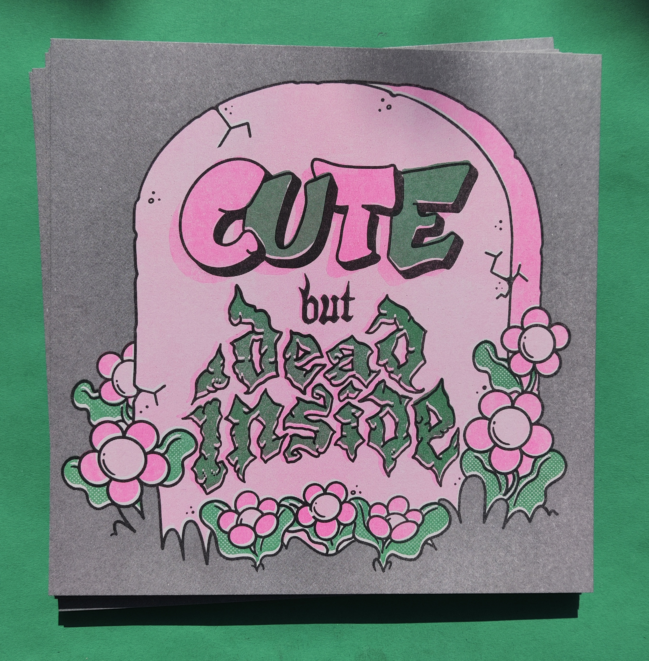 'CUTE BUT DEAD INSIDE' 8" x 8" Risograph Print *FREE POSTAGE*