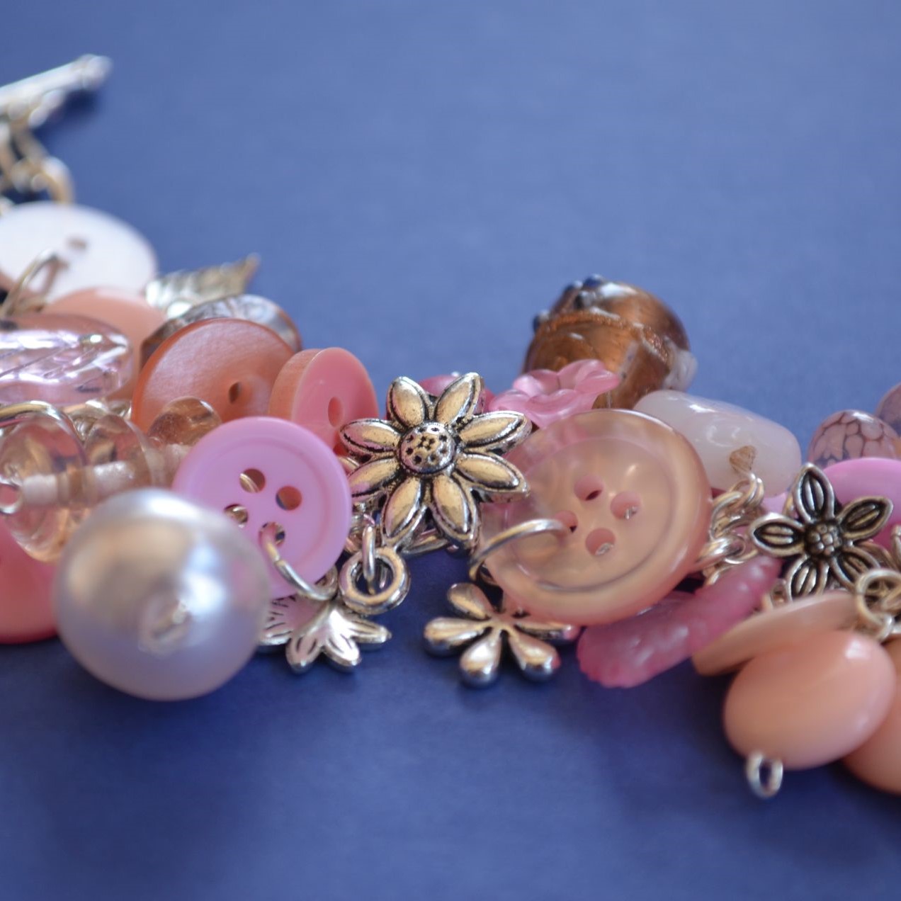 Button, Bead & Flowers Charm Bracelet