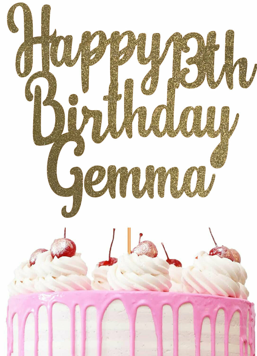Personalised Cake Topper Custom Any Age Name Happy Birthday Party Glitter 014