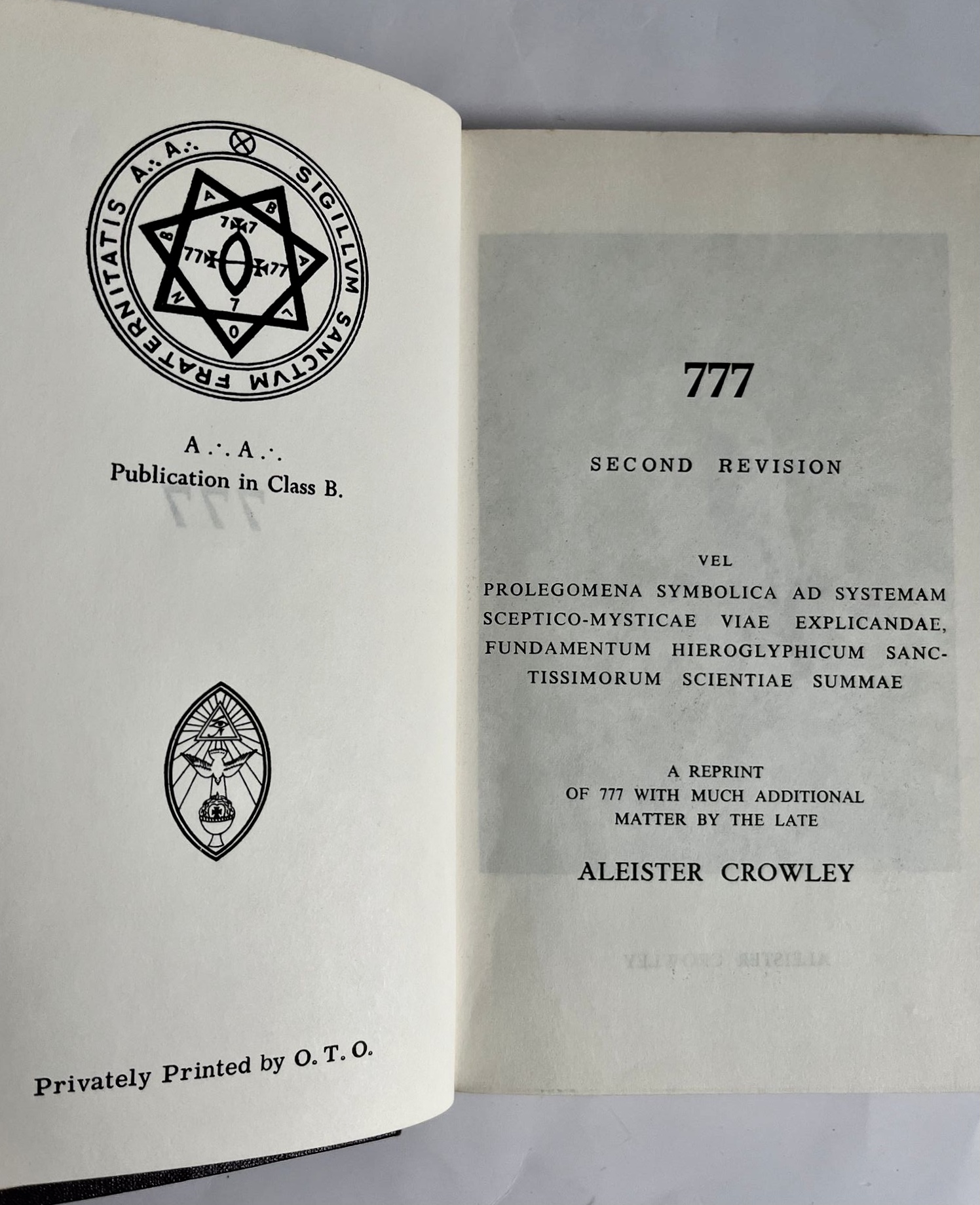 777 by Alesiter Crowley Privately Printed by the OTO