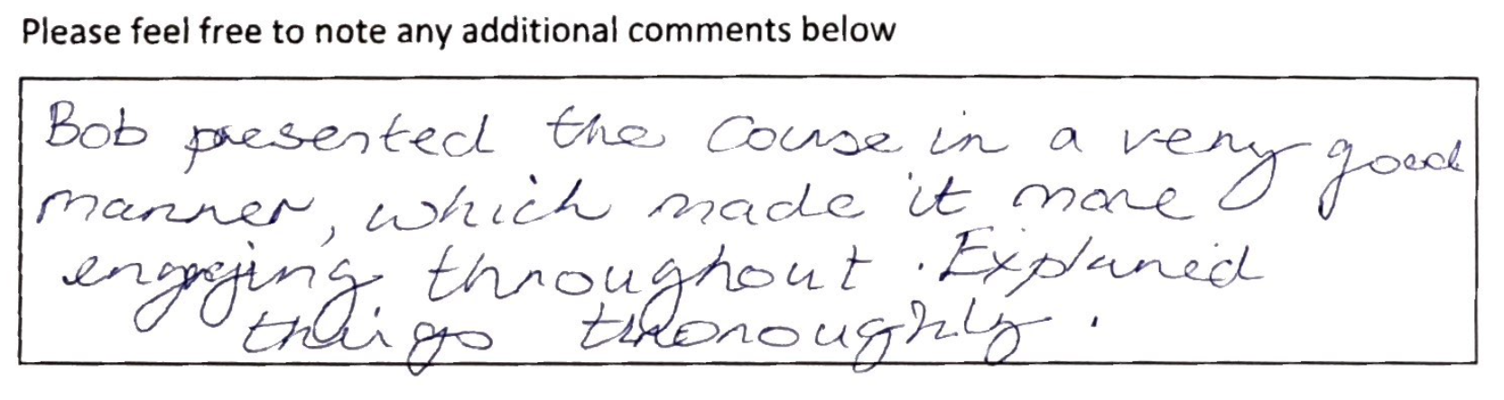 Feedback from previous First Aid courses