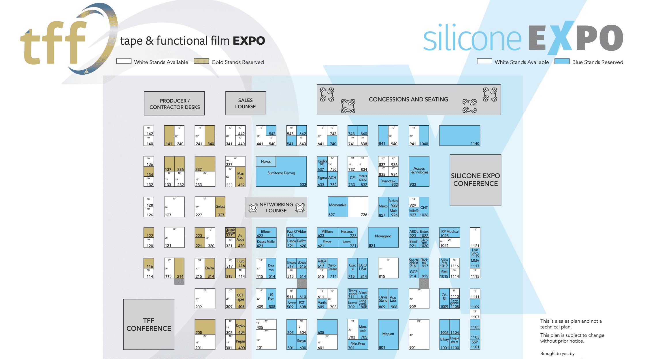 Floor plan for Tape & Functional Film Expo USA and Silicone Expo USA.