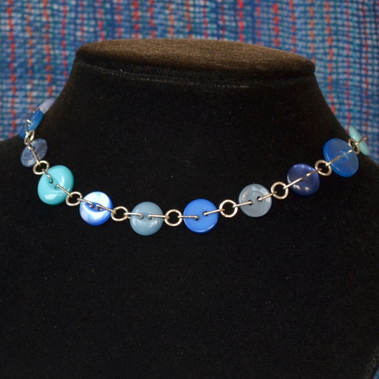 Blue Button Chain Necklace
