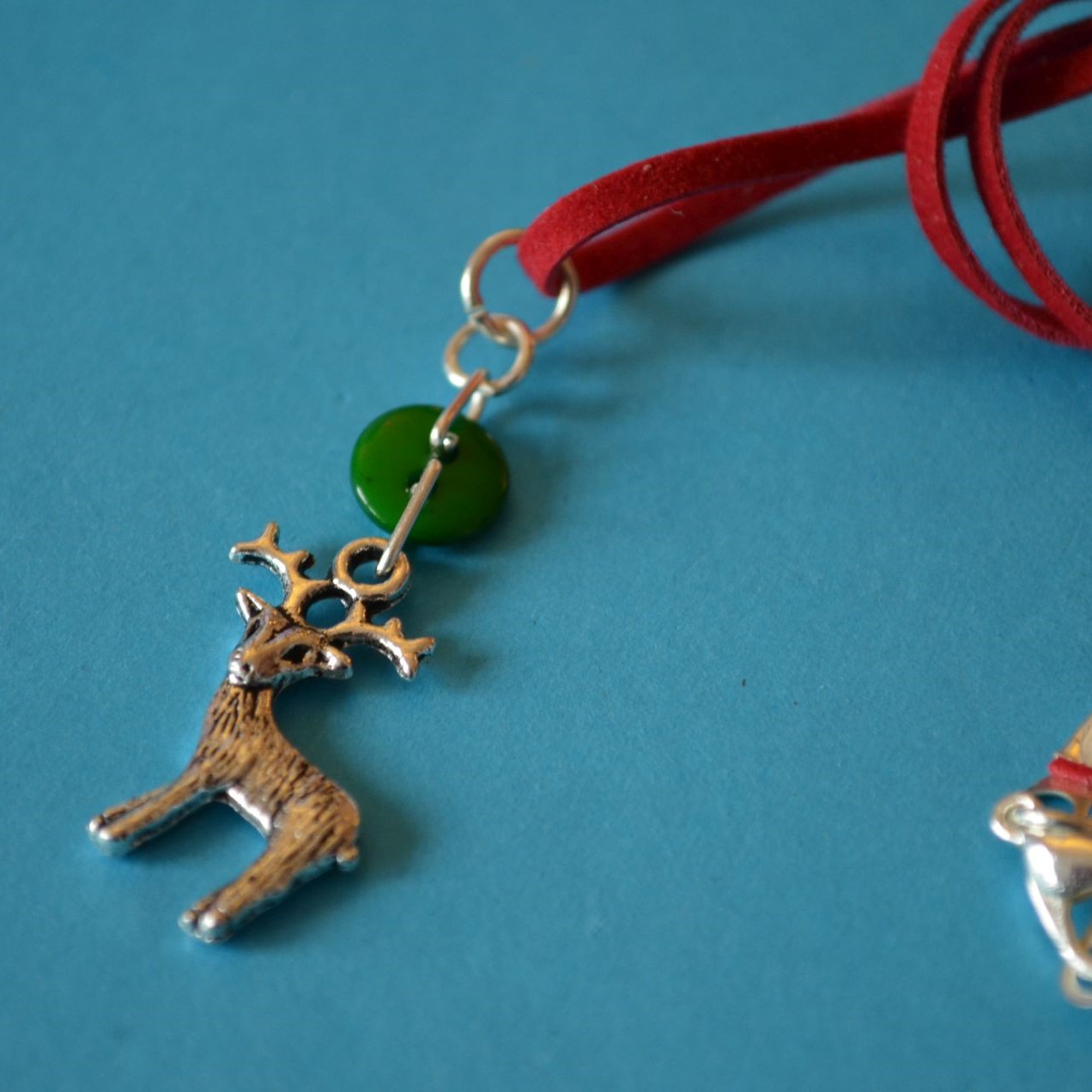 Reindeer Child’s Christmas Button Charm Necklace