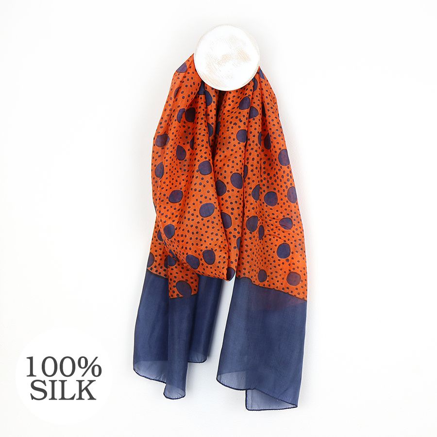 Silk Scarf - Orange and Blue Dot Design
